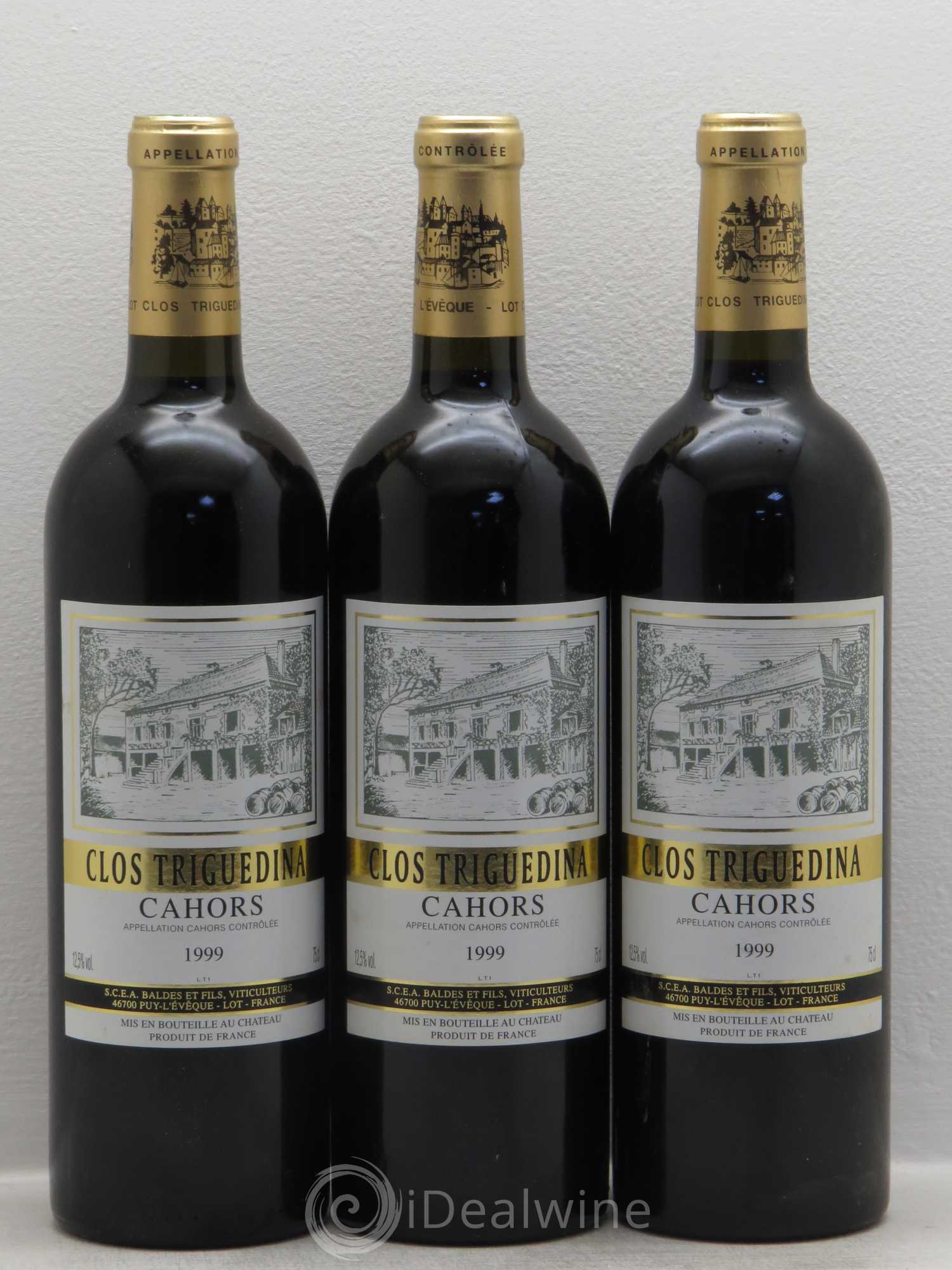 Cahors Clos Triguedina Jean-Luc Baldès 1999 - Lot de 3 bouteilles - 0