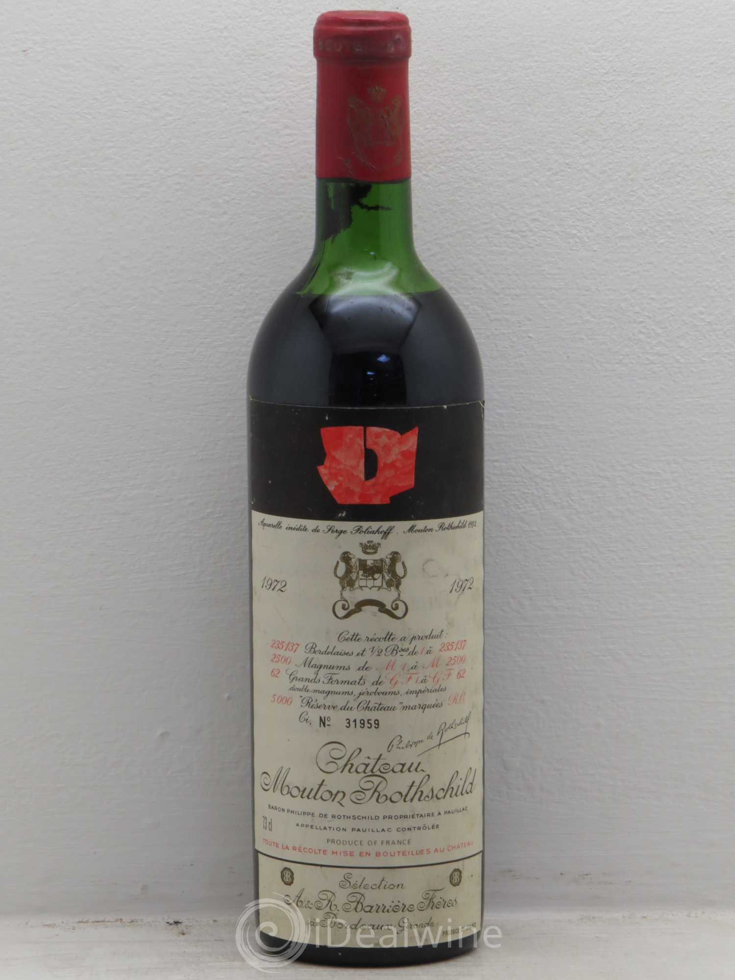 Château Mouton Rothschild 1er Grand Cru Classé 1972 - Lot de 1 bouteille - 0