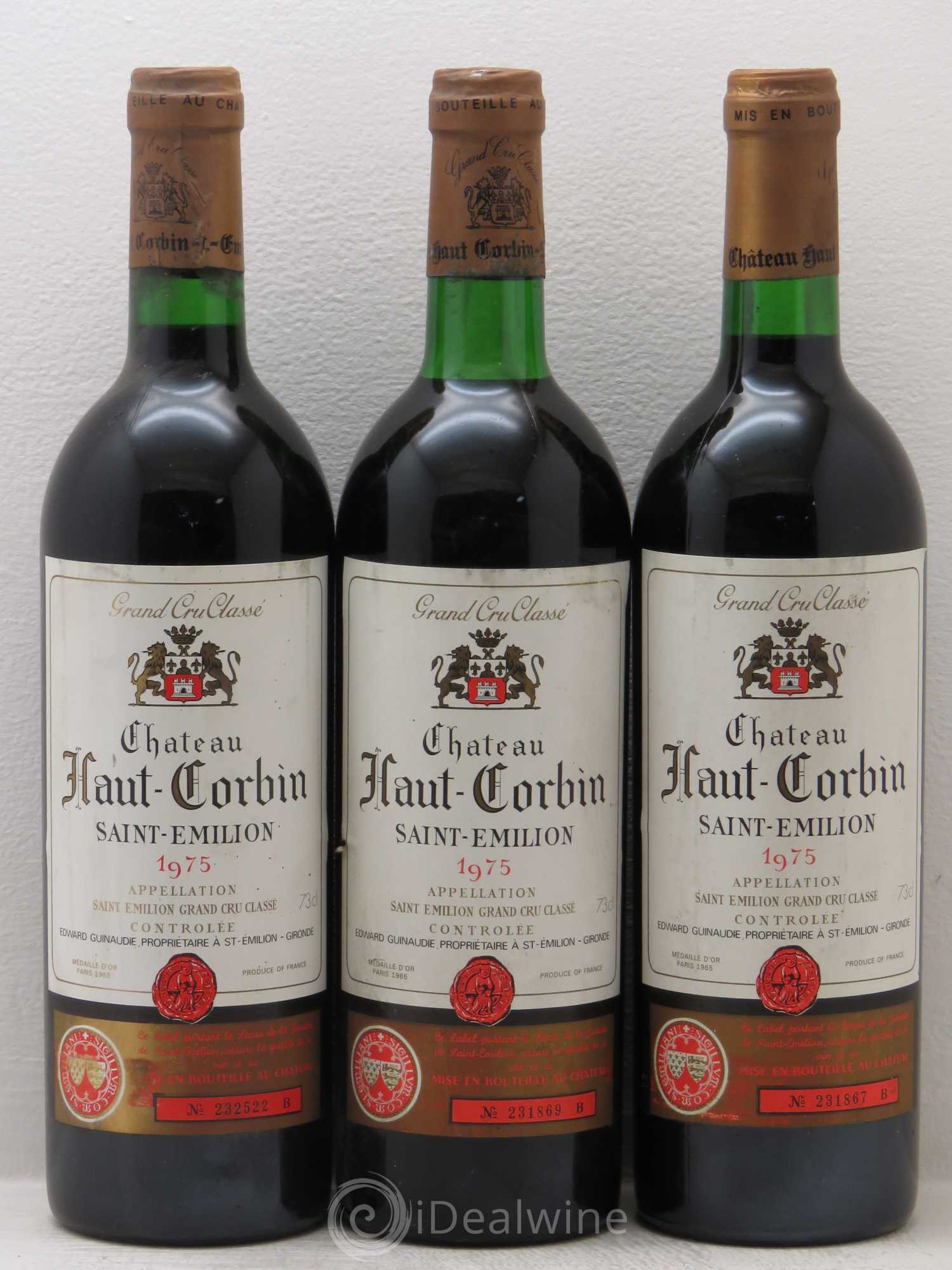 Château Haut Corbin Grand Cru 1975 - Lot de 3 bouteilles - 0