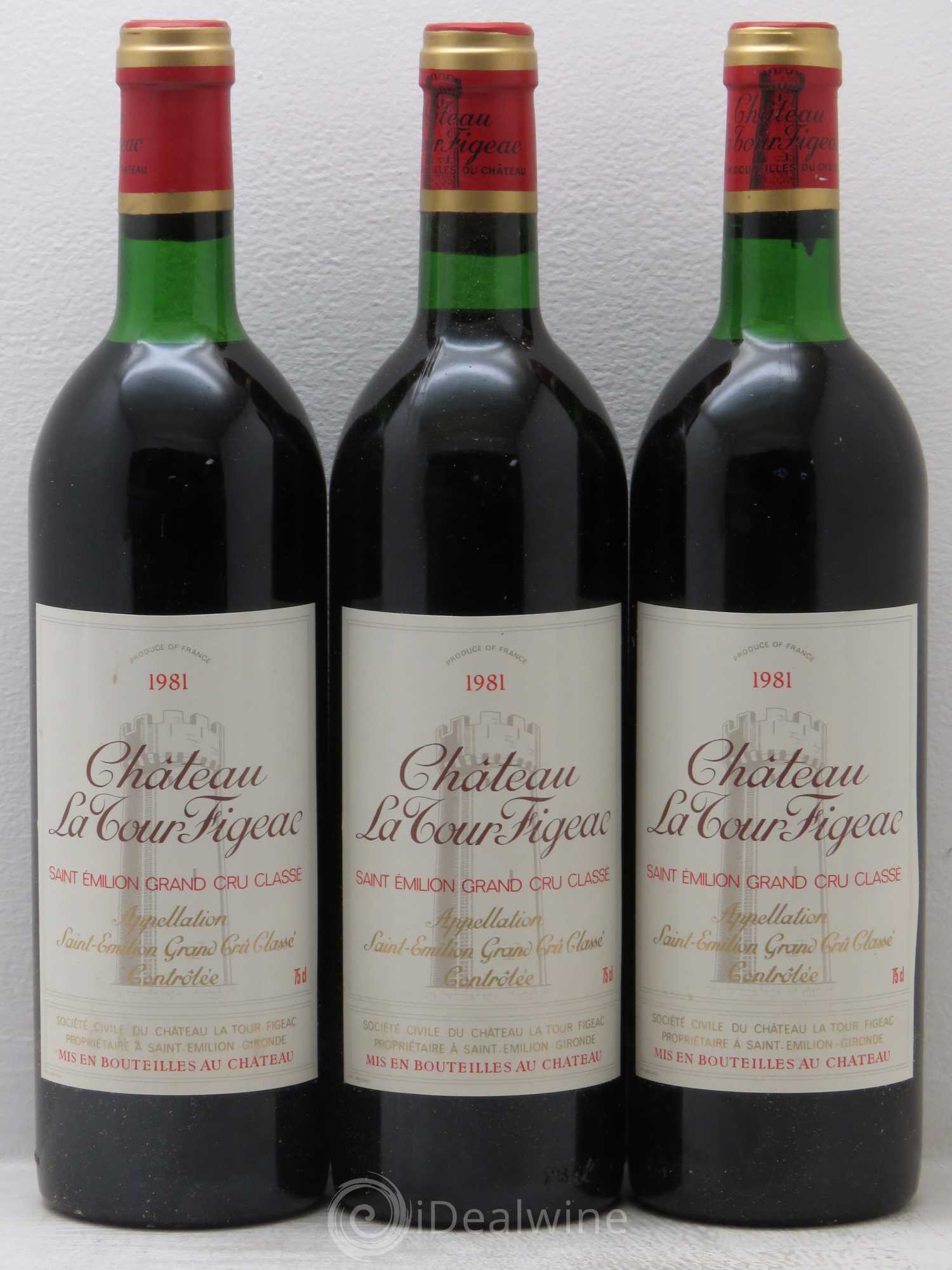 Château la Tour Figeac Grand Cru Classé 1981 - Lot de 3 bouteilles - 0