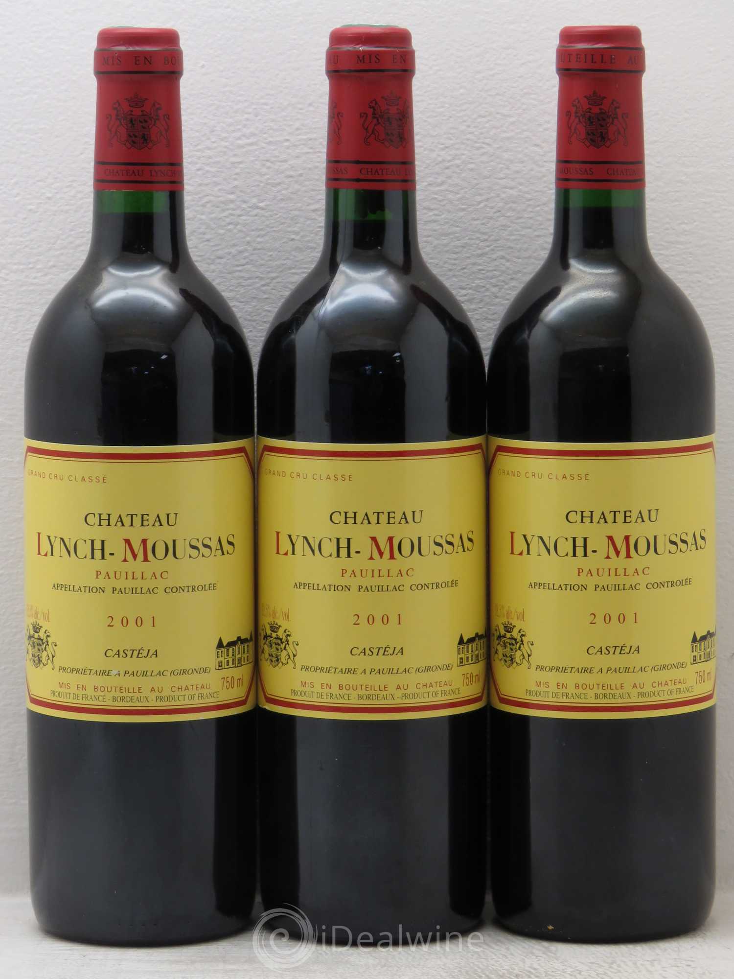 Château Lynch Moussas 5ème Grand Cru Classé 2001 - Lot de 3 bouteilles - 0
