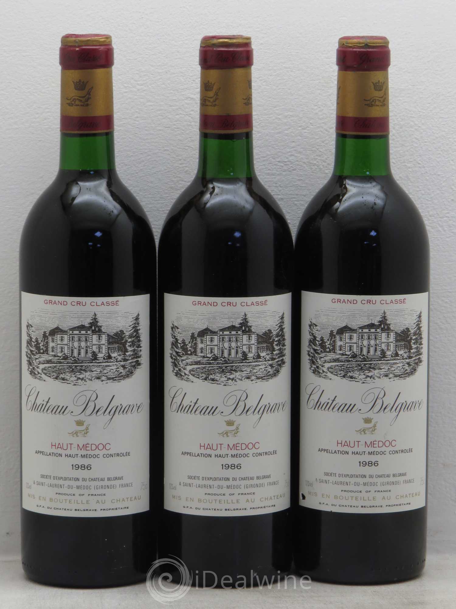 Château Belgrave 5ème Grand Cru Classé 1986 - Lot de 3 bouteilles - 0