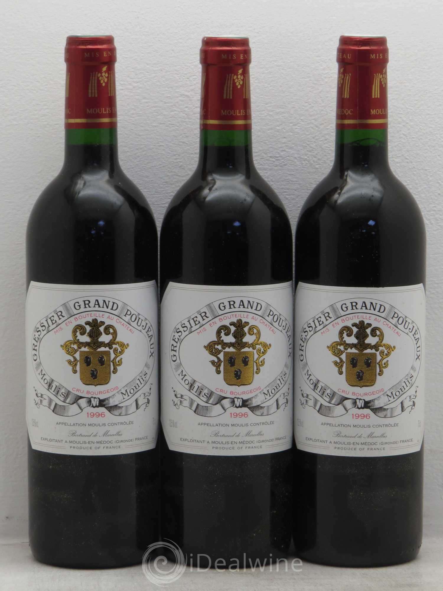 Château Gressier Grand Poujeaux Cru Bourgeois 1996 - Lot de 3 bouteilles - 0