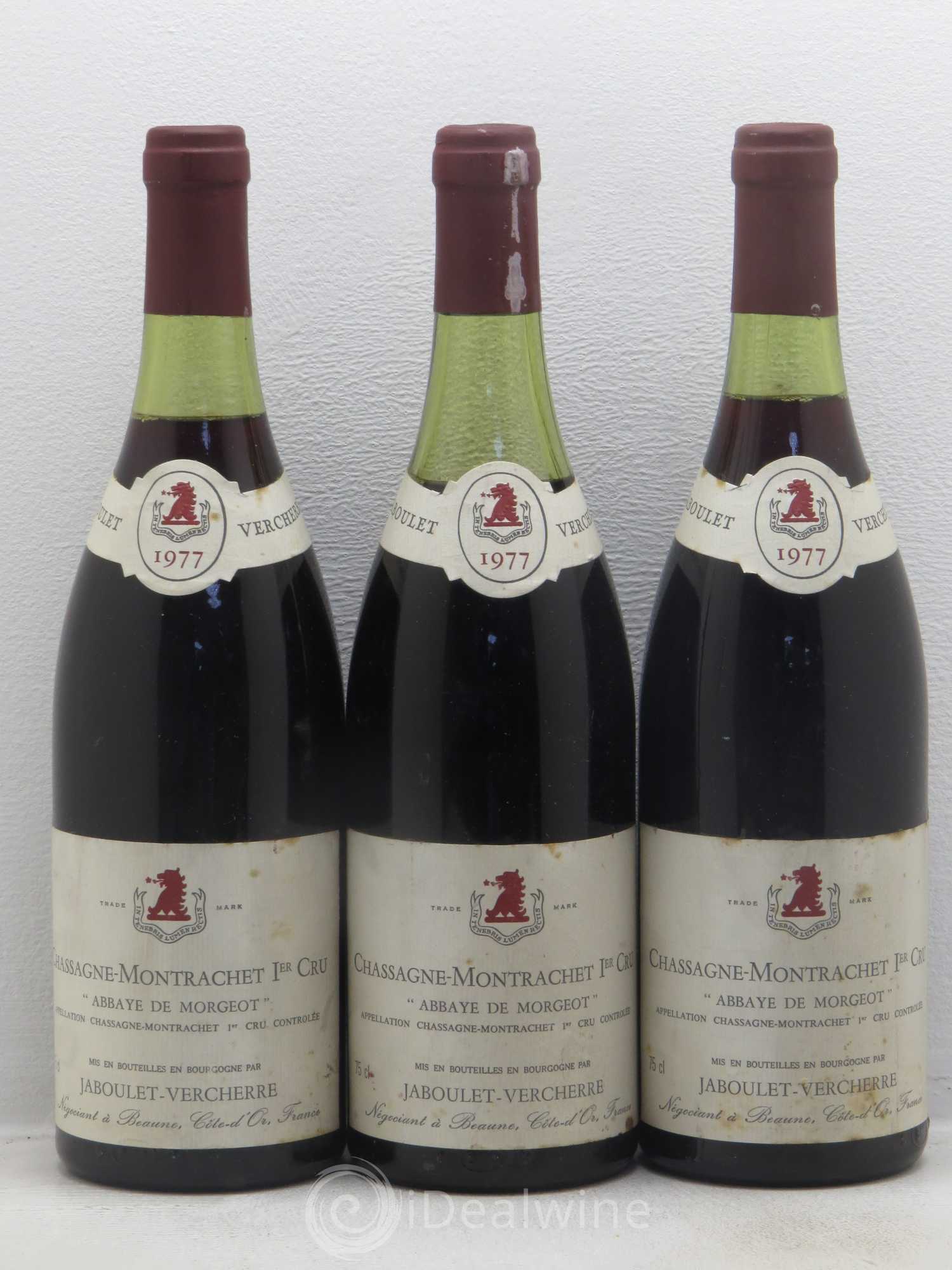 Chassagne-Montrachet 1er Cru Abbaye De Morgeot Jaboulet Vercherre 1977 - Lotto di 3 bottiglie - 0