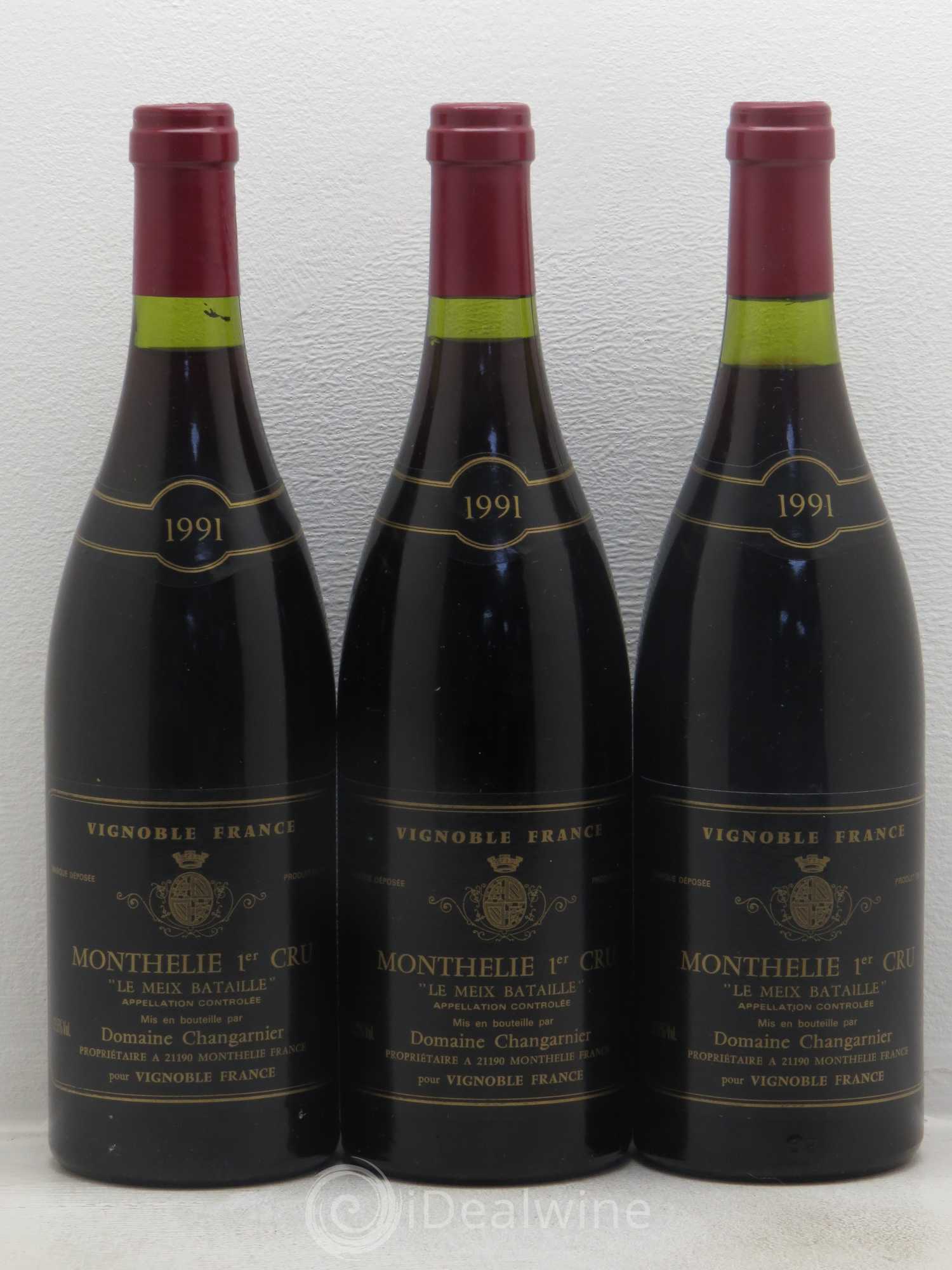 Monthélie 1er Cru Meix Bataille Changarnier 1991 - Lot de 3 bouteilles - 0