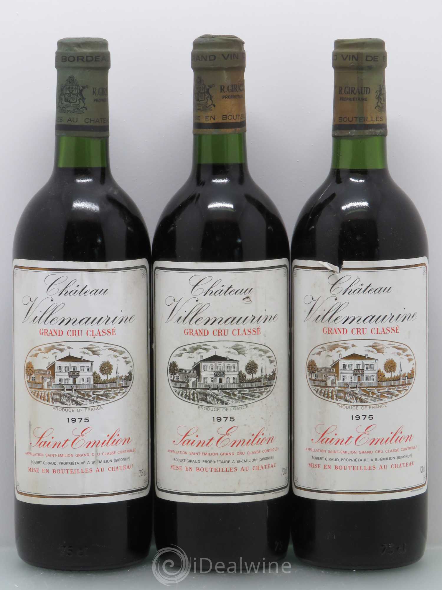 Château Villemaurine Grand Cru Classé 1975 - Lot de 3 bouteilles - 0