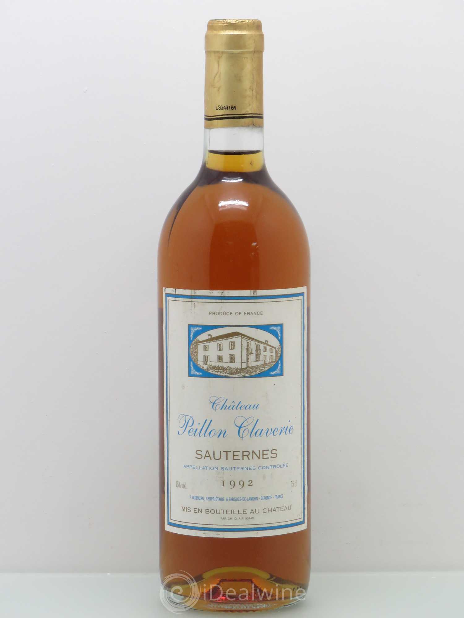 Sauternes Château Peillon Claverie 1992 - Posten von 1 Flasche - 0
