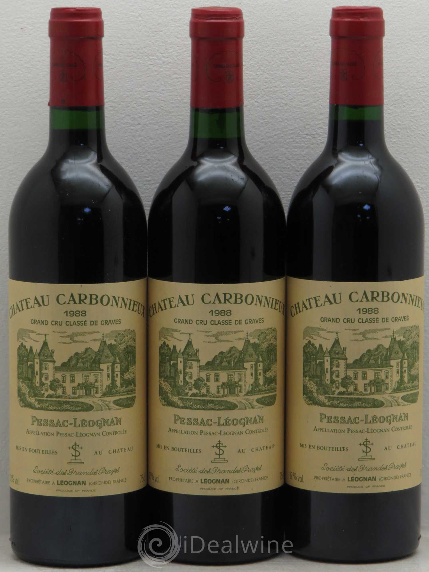 Château Carbonnieux Cru Classé de Graves 1988 - Lot de 3 bouteilles - 0