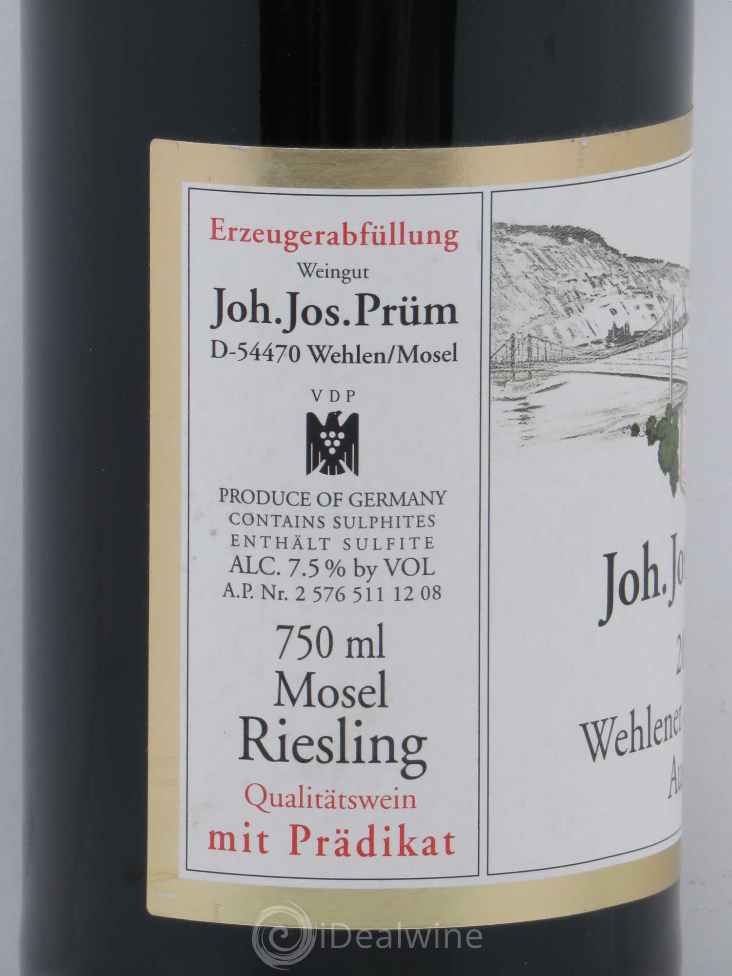 Riesling Joh. Jos. Prum Wehlener Sonnenuhr Auslese Gold Kapsul 2007 - Lot de 1 bouteille - 1