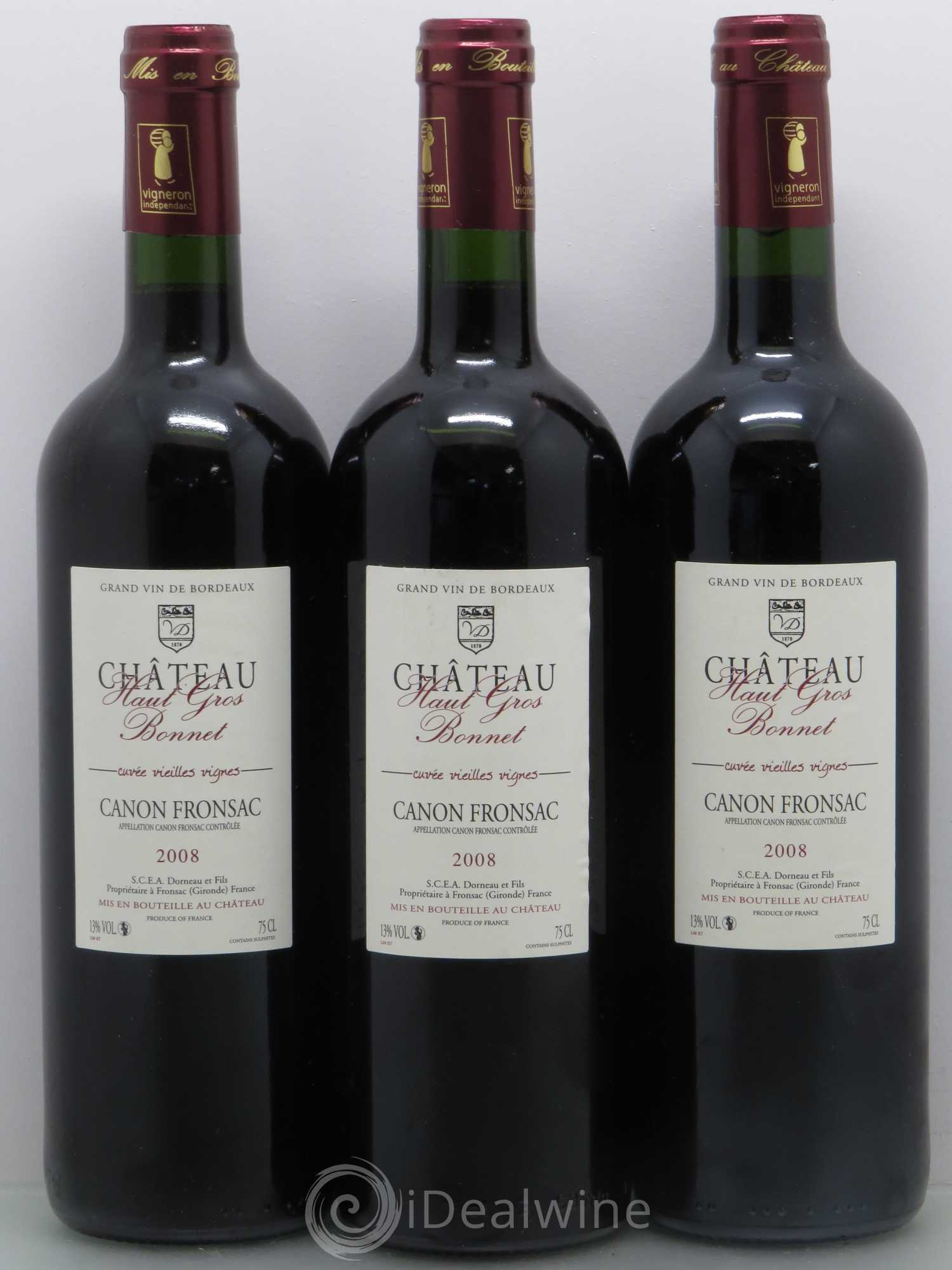 Canon-Fronsac Haut Gros Bonnet Vieilles Vignes (sans prix de réserve) 2008 - Posten von 3 Flaschen - 0