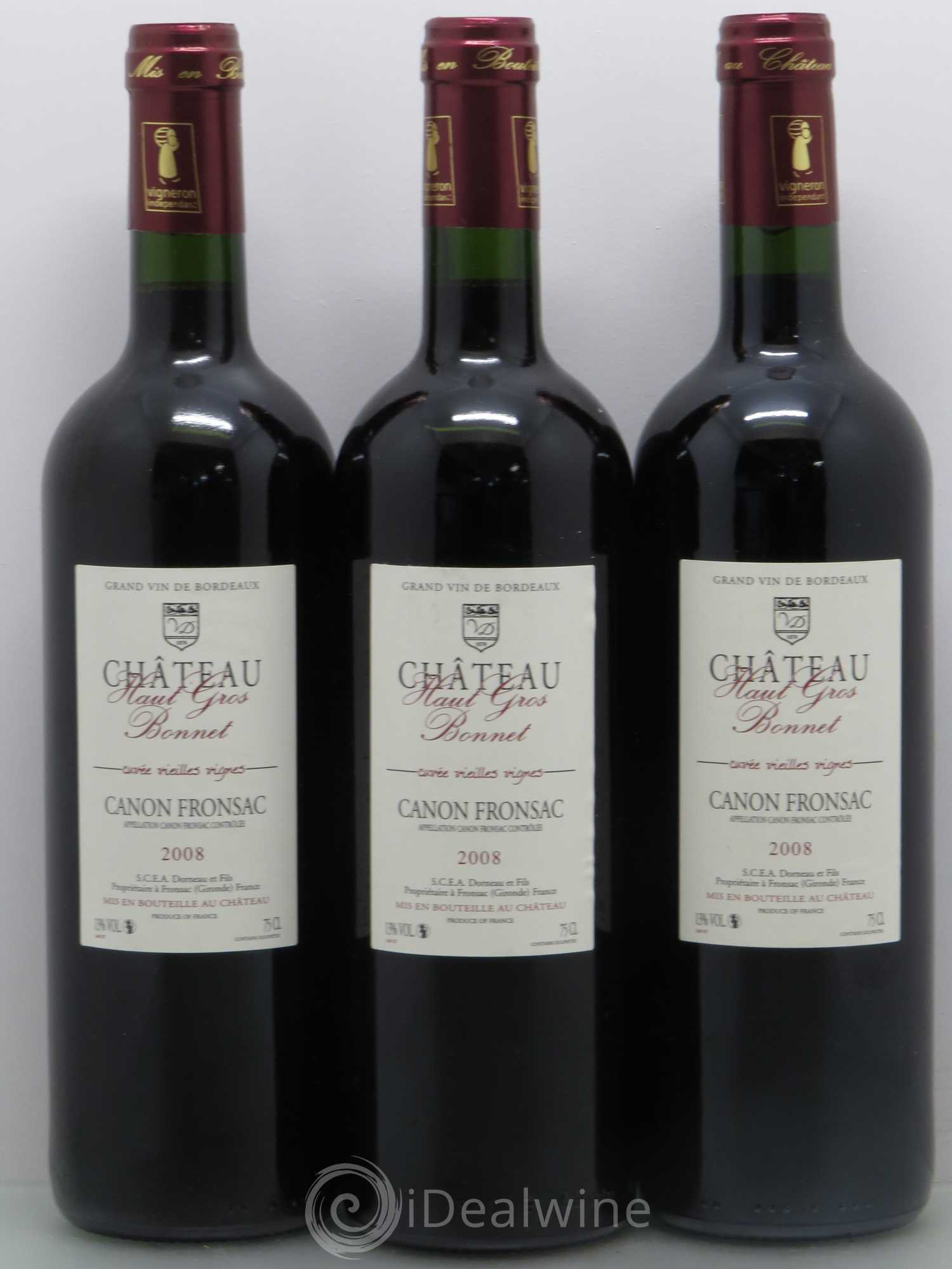 Canon-Fronsac Haut Gros Bonnet Vieilles Vignes (sans prix de réserve) 2008 - Posten von 3 Flaschen - 0