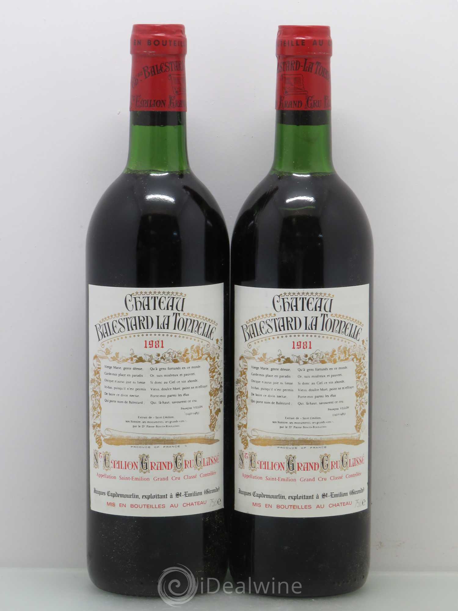 Château Balestard la Tonnelle Grand Cru Classé 1981 - Lot de 2 bouteilles - 0