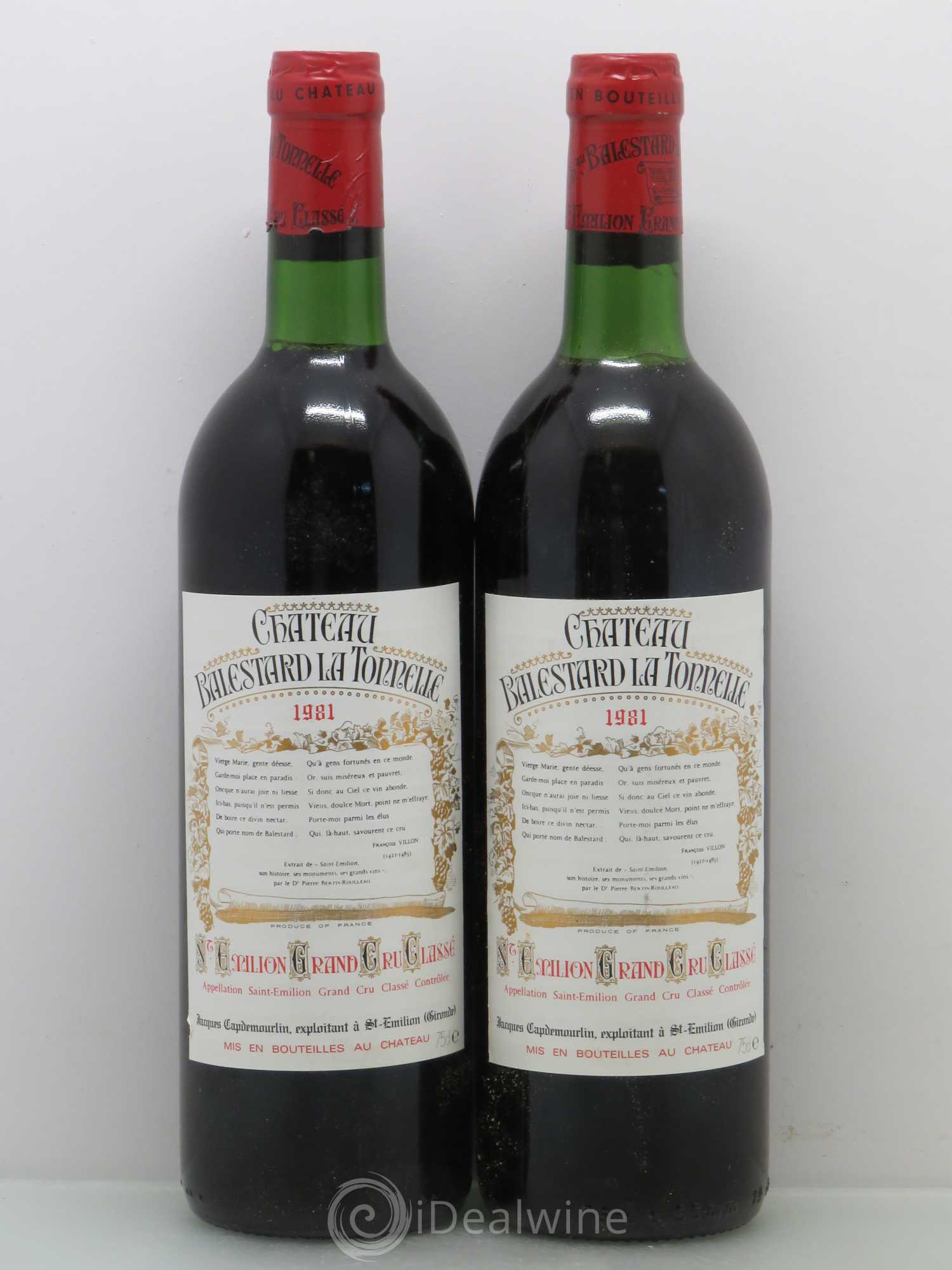 Château Balestard la Tonnelle Grand Cru Classé 1981 - Lot de 2 bouteilles - 0