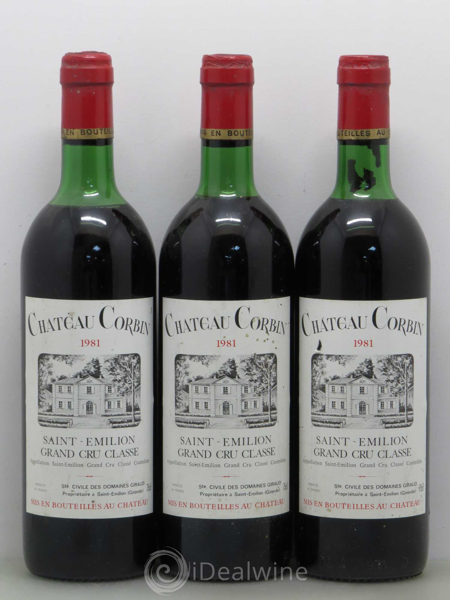 Château Corbin Grand Cru Classé 1981 - Lot de 3 bouteilles - 0