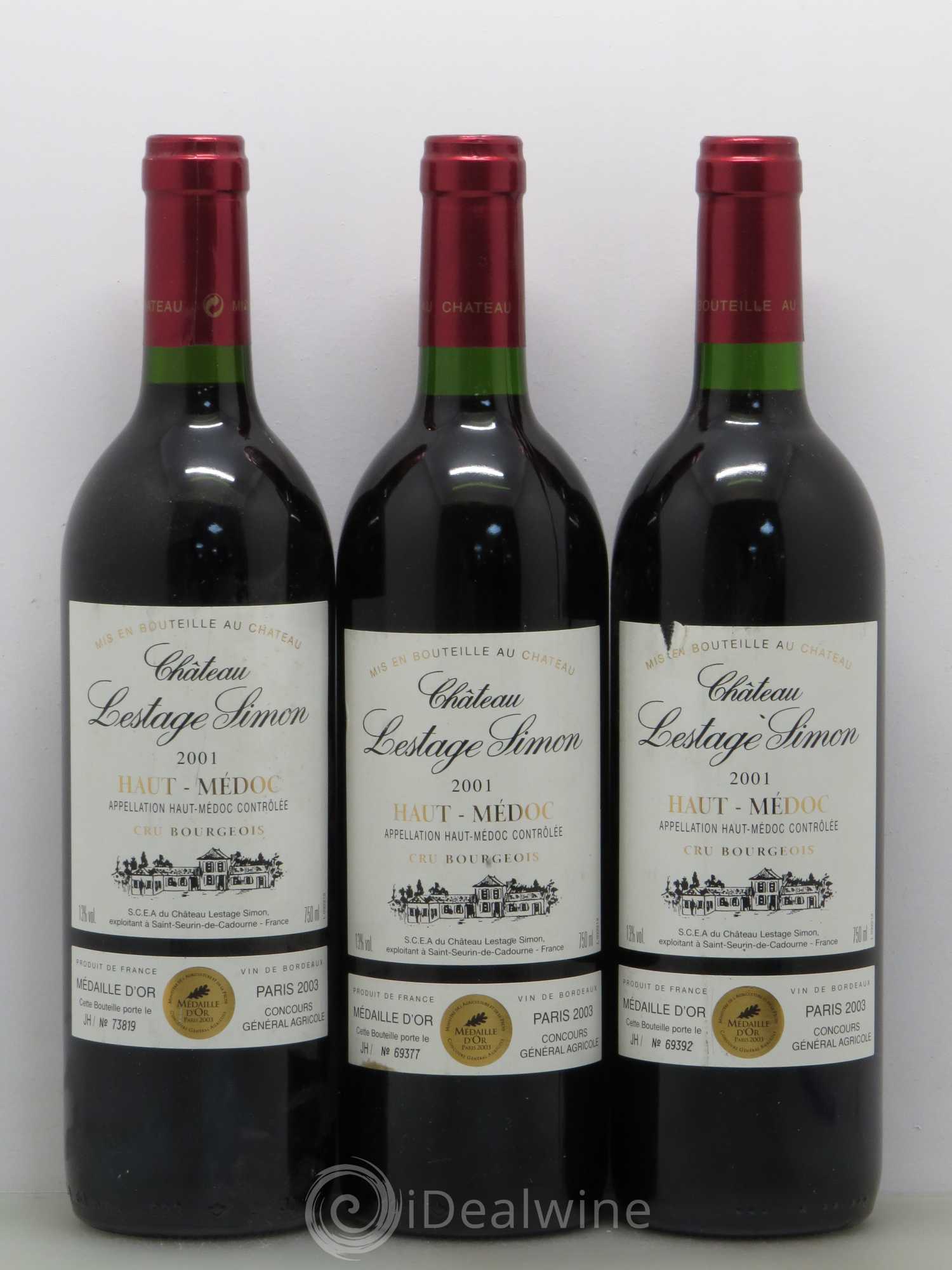 Château Lestage Simon Cru Bourgeois 2001 - Lot de 3 bouteilles - 0
