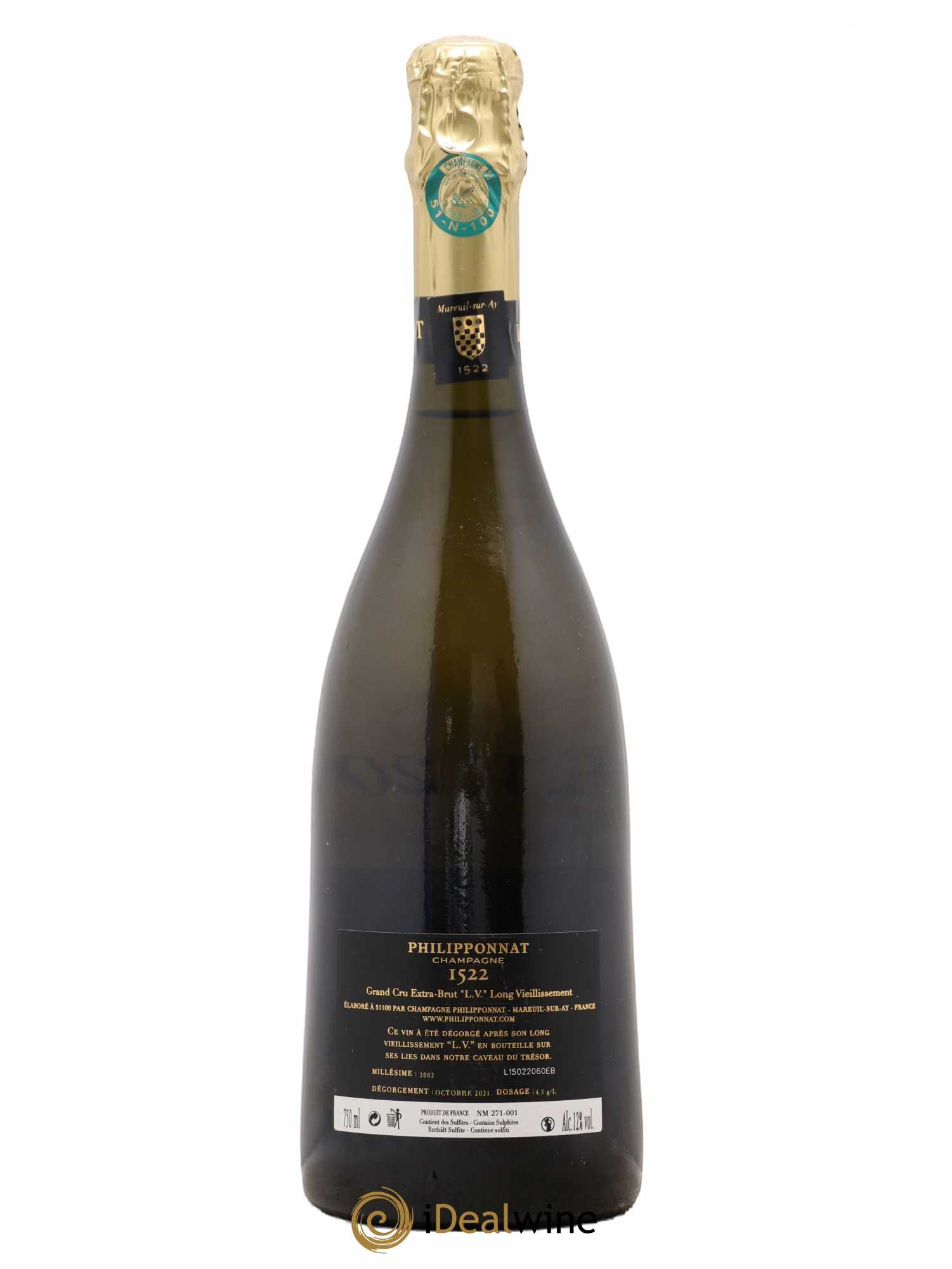 Cuvée 1522 LV Extra-Brut Grand Cru Philipponnat  (senza prezzo di riserva) 2002 - Lotto di 1 bottiglia - 1
