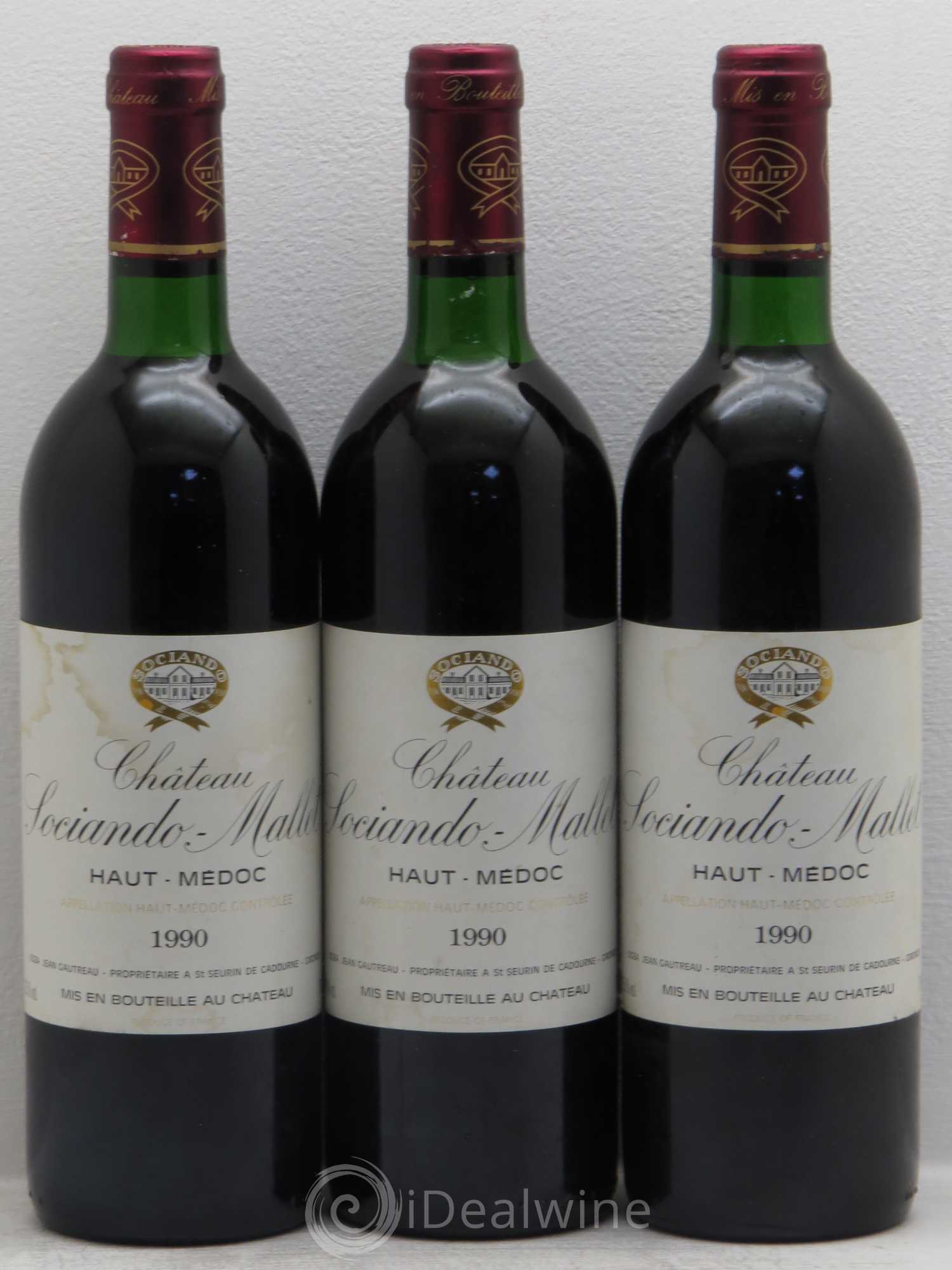 Château Sociando Mallet 1990 - Lot de 3 bouteilles - 0