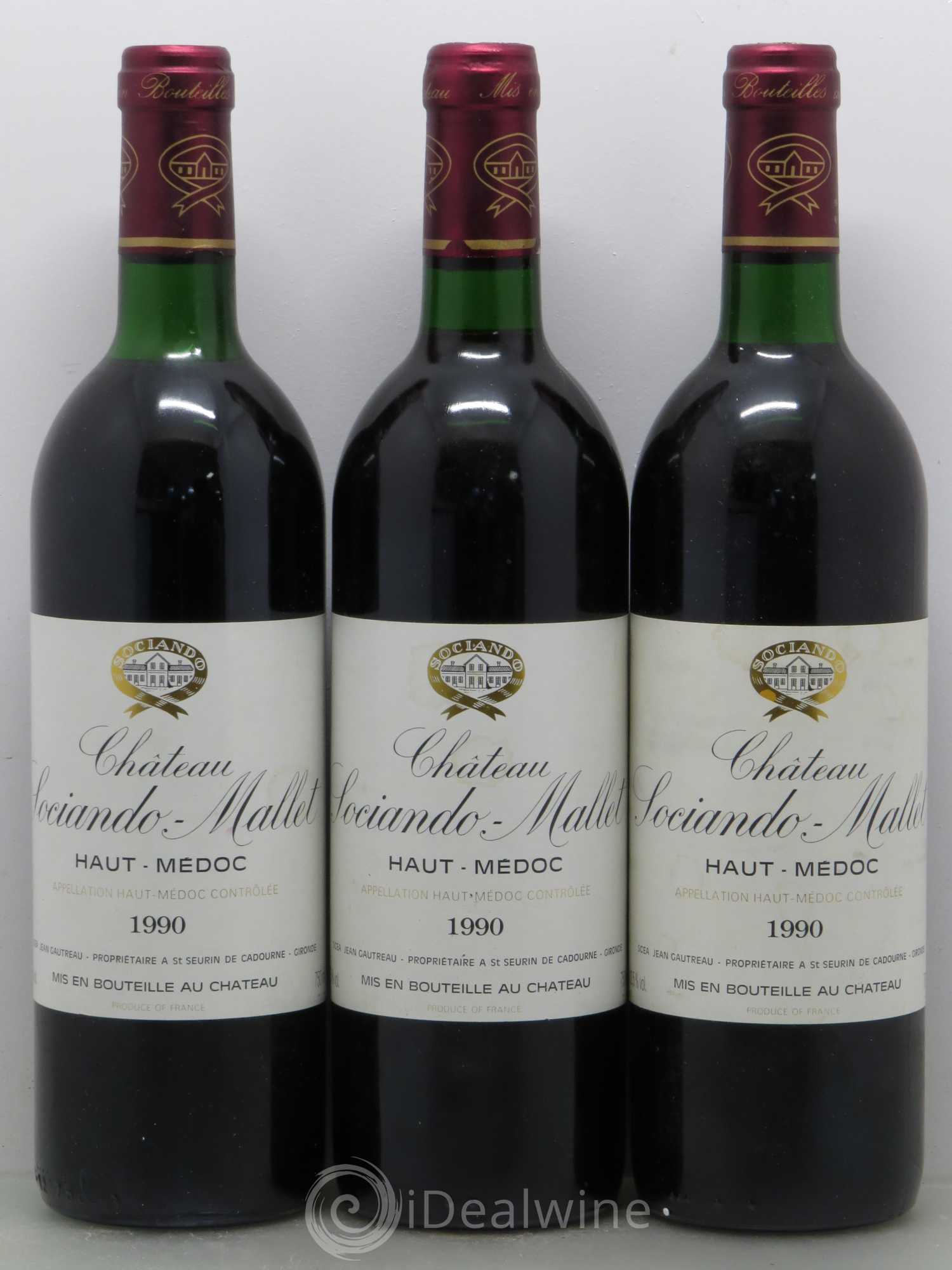 Château Sociando Mallet 1990 - Lot de 3 bouteilles - 0