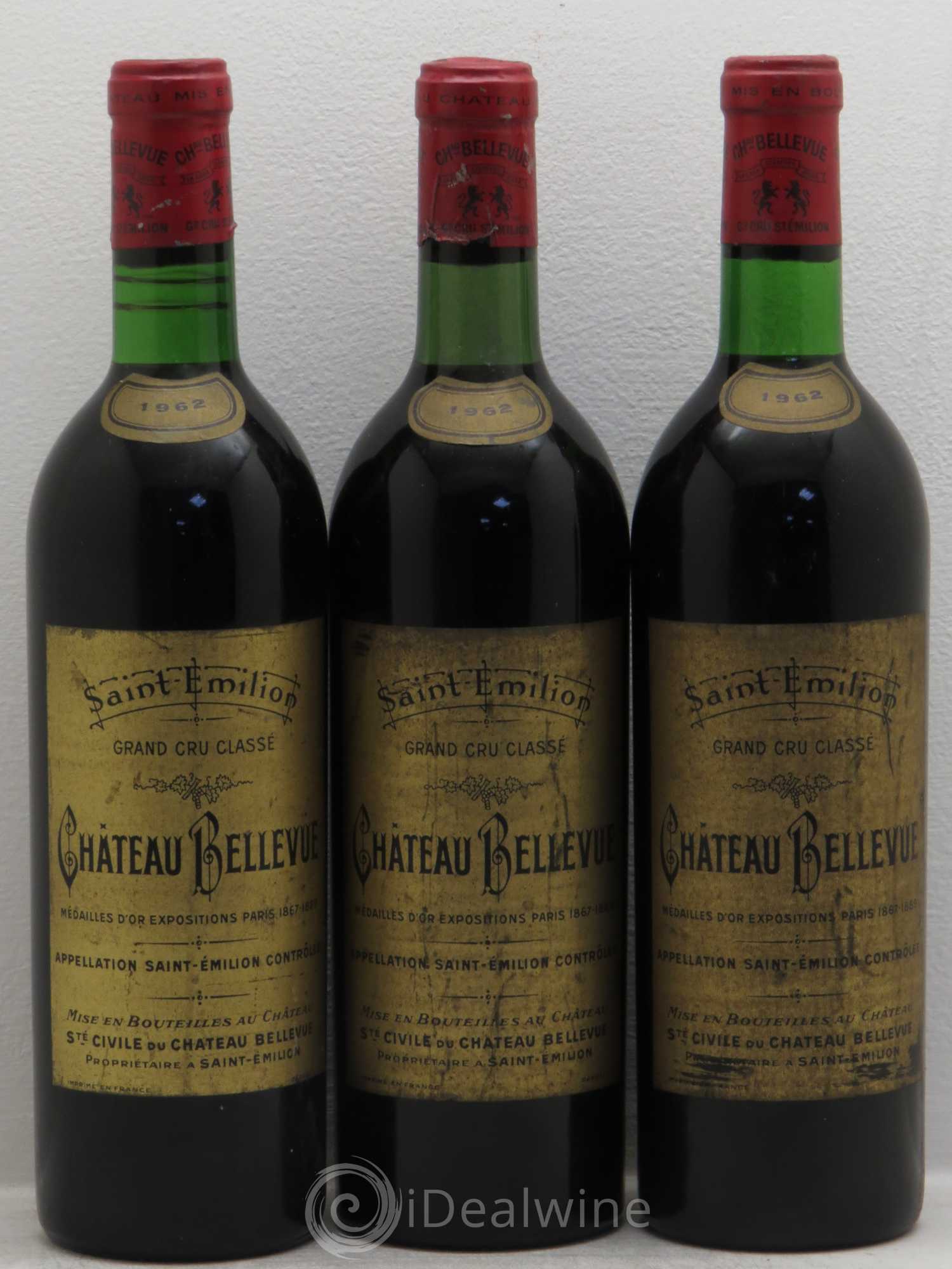 Château Bellevue Grand Cru Classé 1962 - Lot de 3 bouteilles - 0