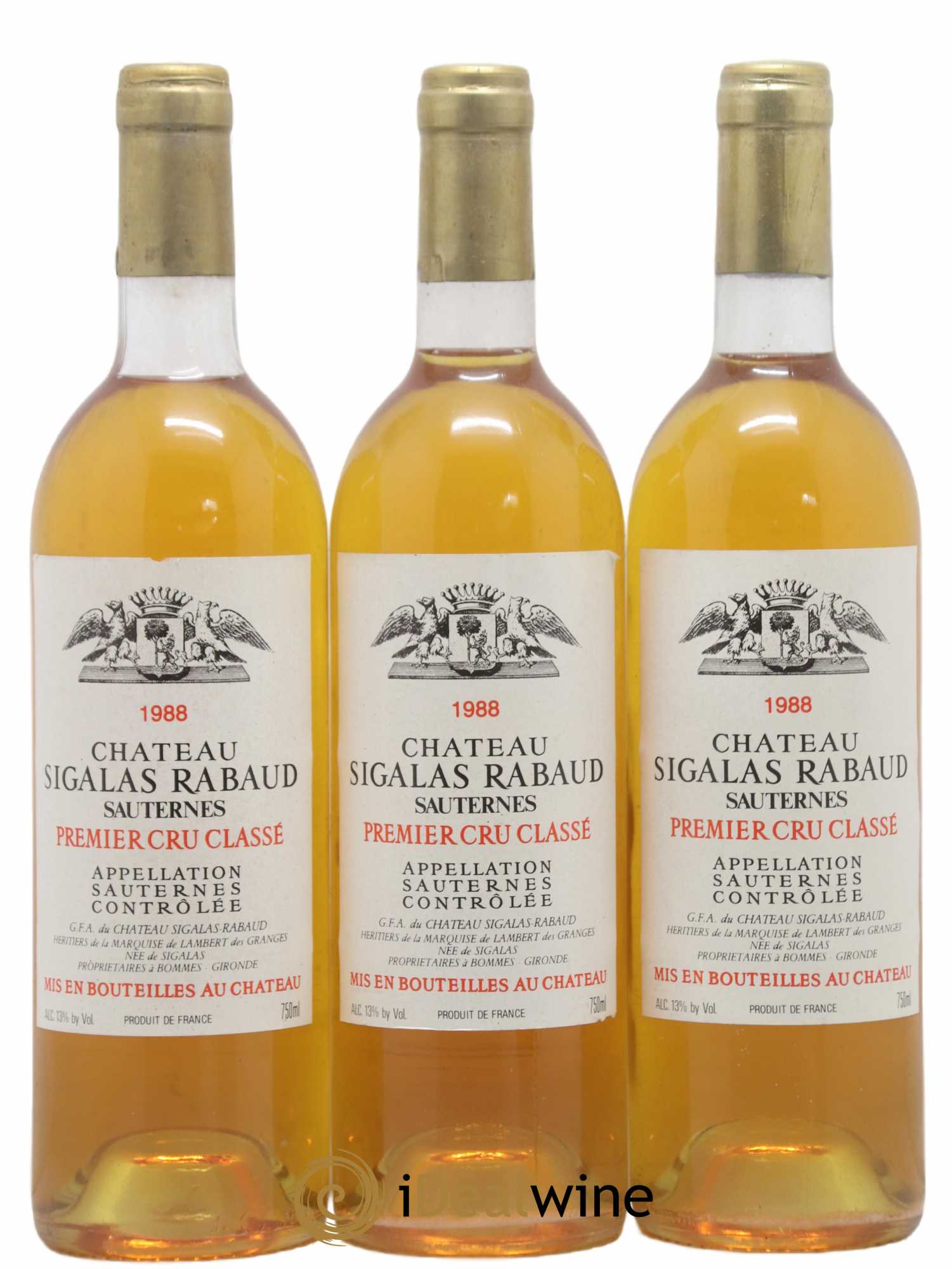Château Sigalas Rabaud 1er Grand Cru Classé 1988 - Lotto di 3 bottiglie - 0