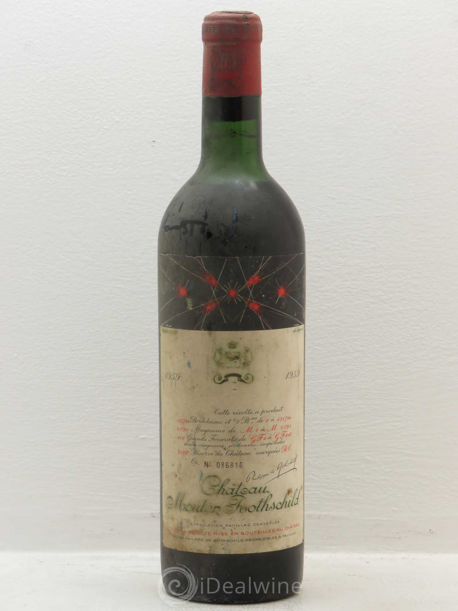 Château Mouton Rothschild 1er Grand Cru Classé 1959 - Lot de 1 bouteille - 0