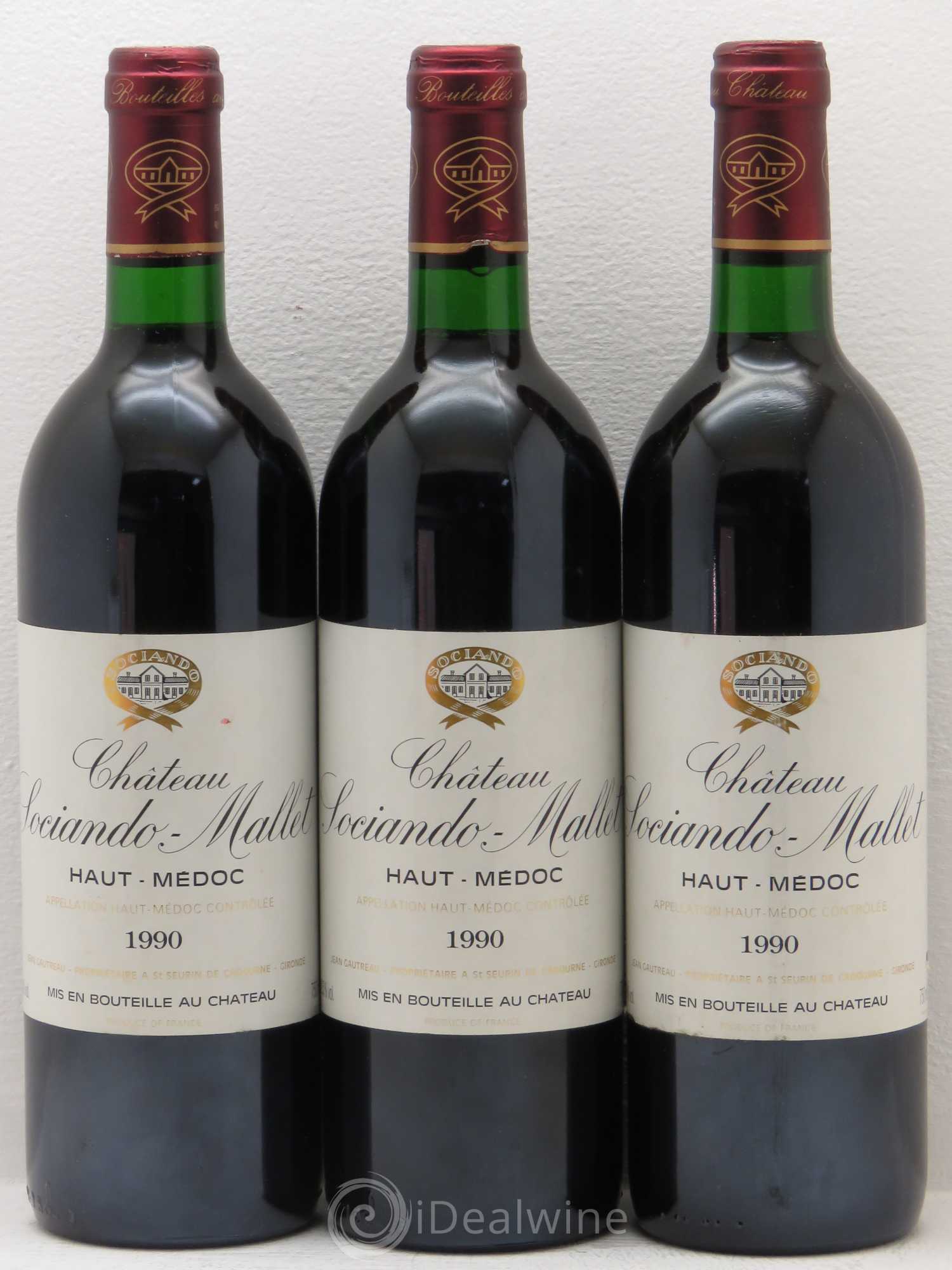 Château Sociando Mallet 1990 - Lot de 3 bouteilles - 0