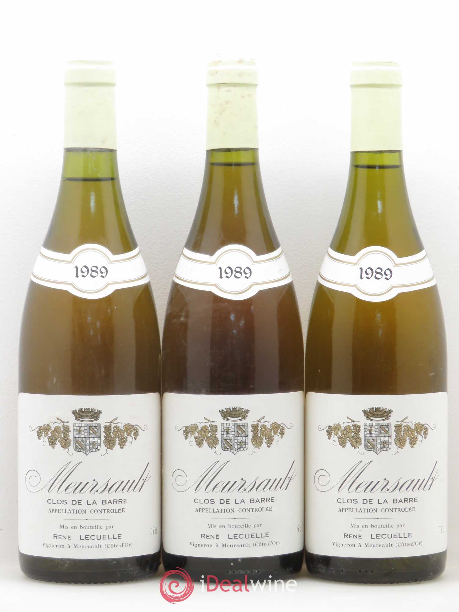 Meursault Clos de La Barre René Lecuelle 1989 - Lot de 3 bouteilles - 0
