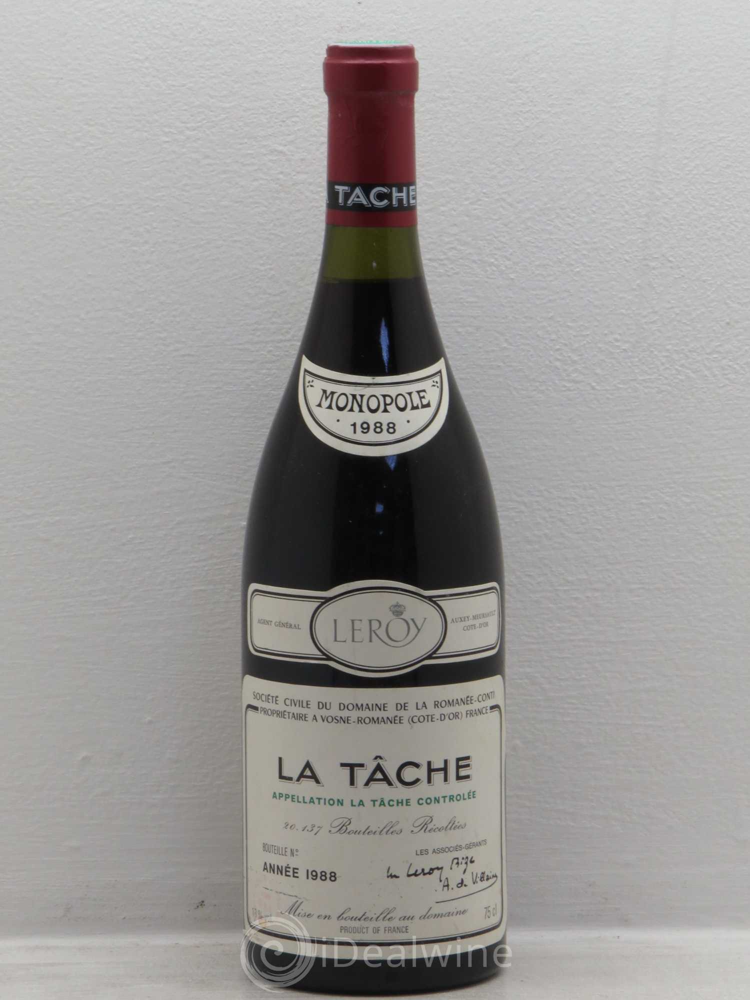 La Tâche Grand Cru Domaine de la Romanée-Conti 1988 - Lot de 1 bouteille - 0