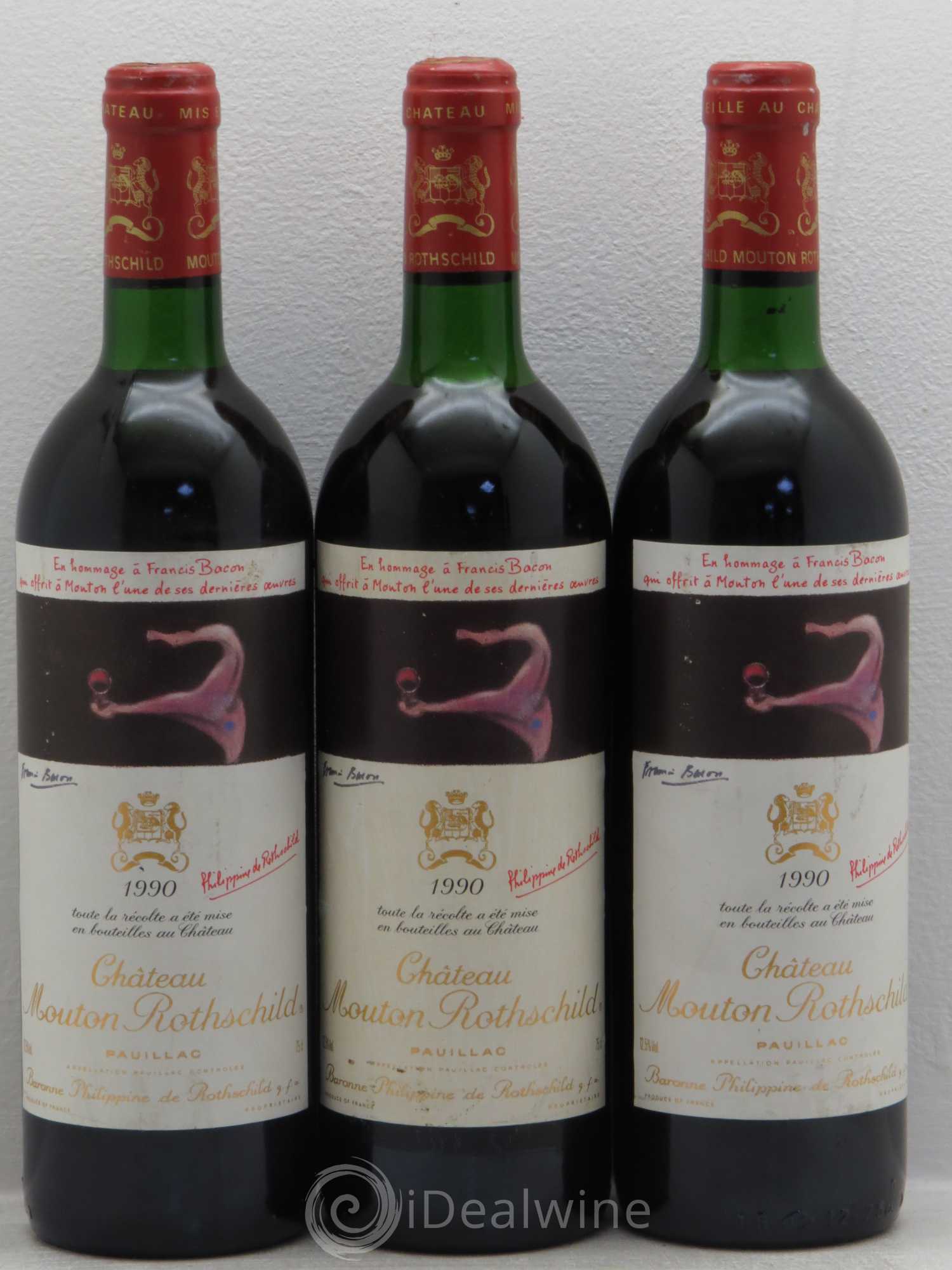 Château Mouton Rothschild 1er Grand Cru Classé 1990 - Lot de 3 bouteilles - 0