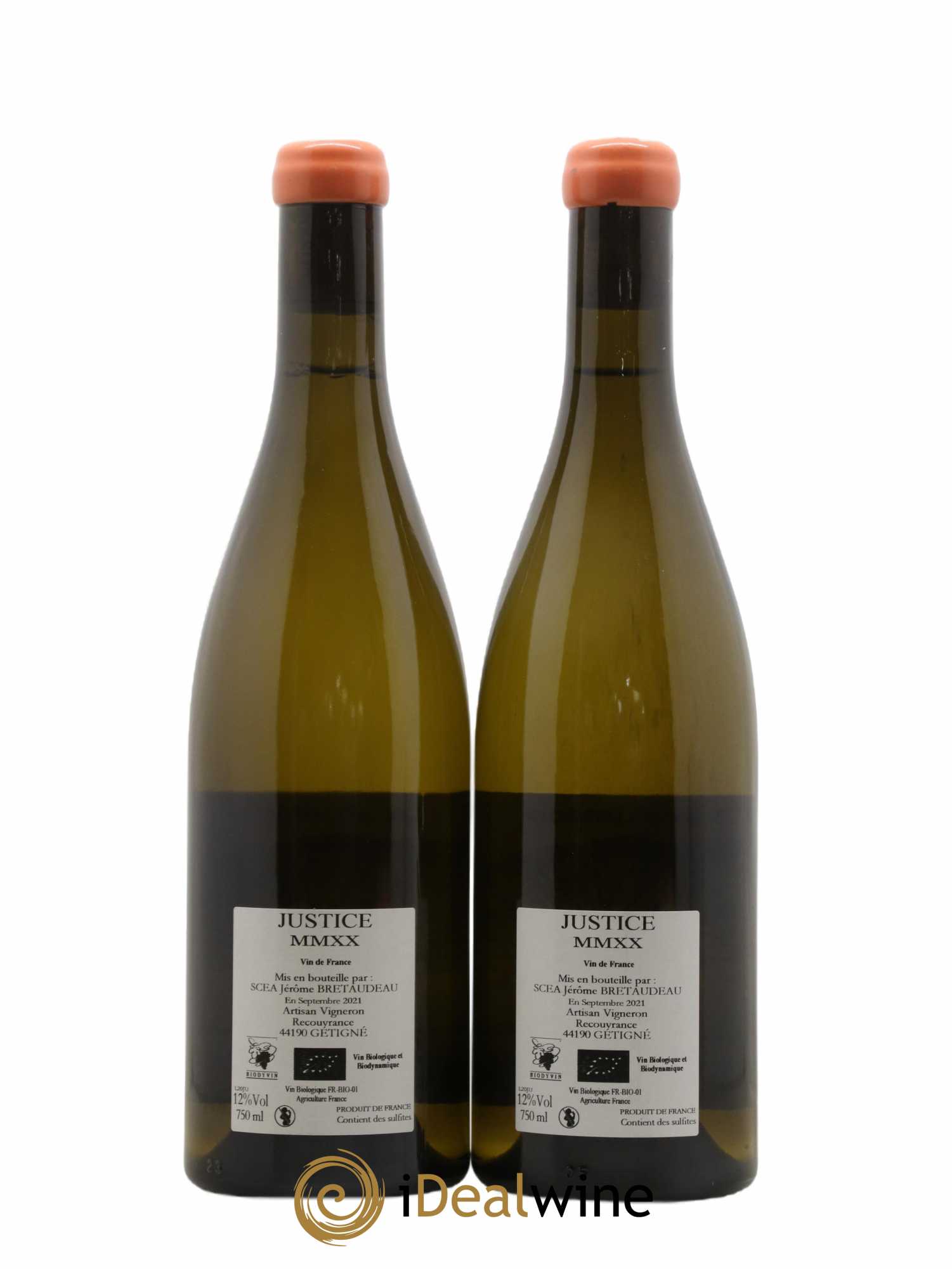 Muscadet-Sèvre-et-Maine Justice Jérôme Bretaudeau - Bellevue (Domaine de) 2020 - Lot de 2 bouteilles - 1