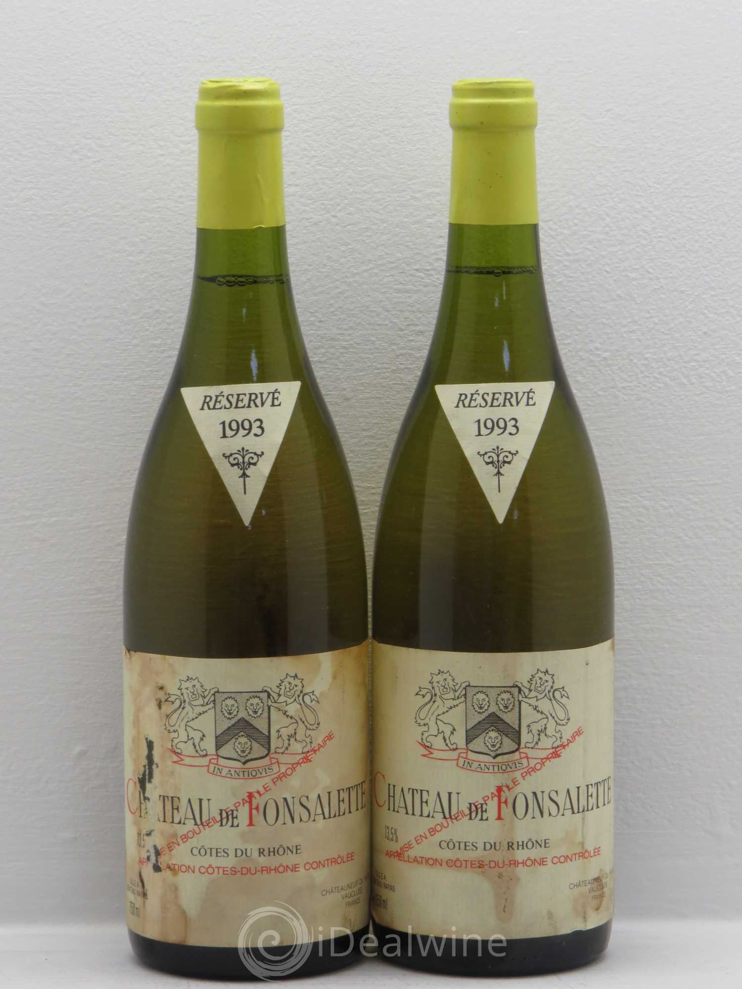 Côtes-du-Rhône Château de Fonsalette Emmanuel Reynaud 1993 - Lot de 2 bouteilles - 0