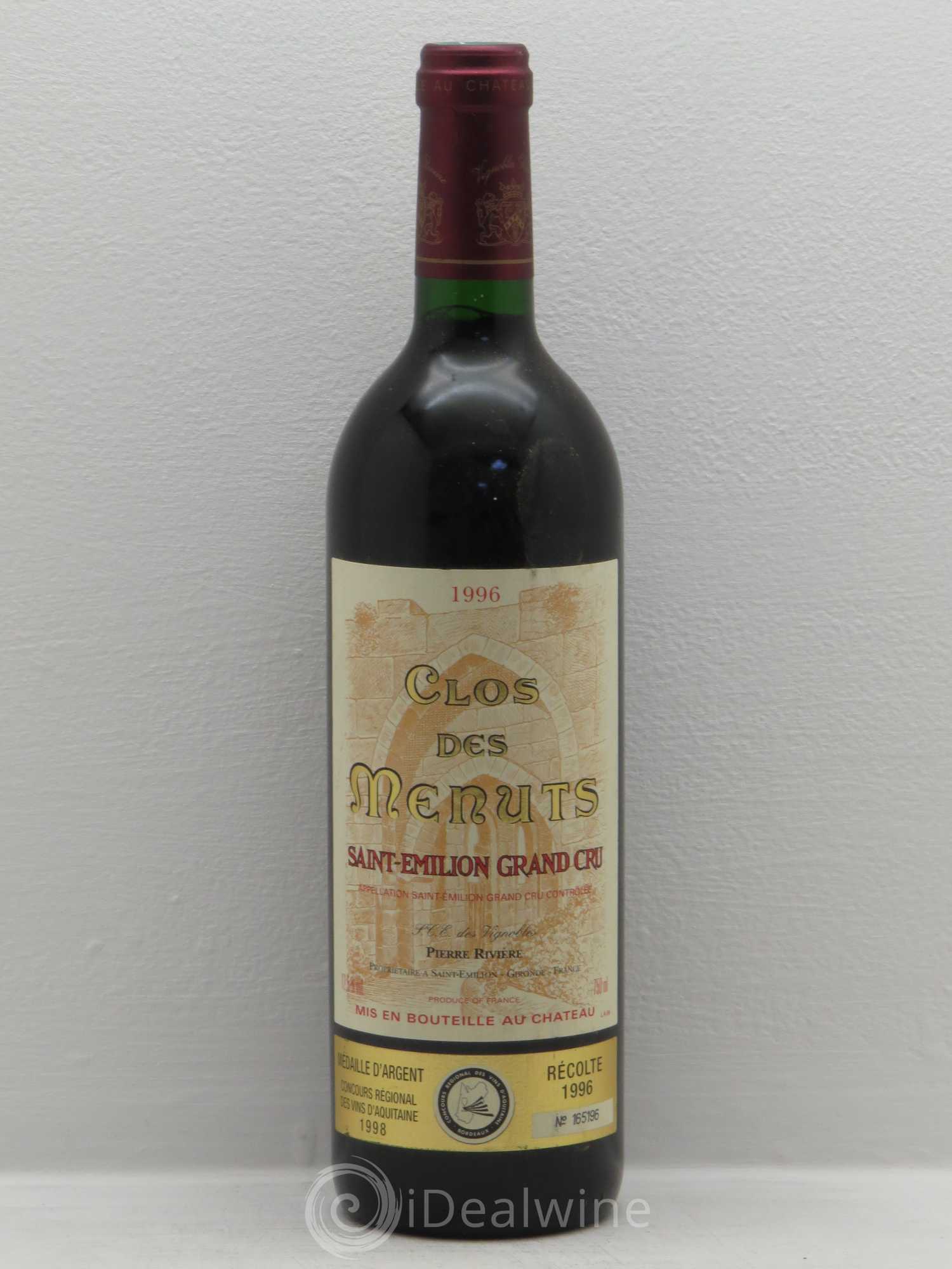 Saint-Émilion Clos des Menuts 1996 - Lot de 1 bouteille - 0