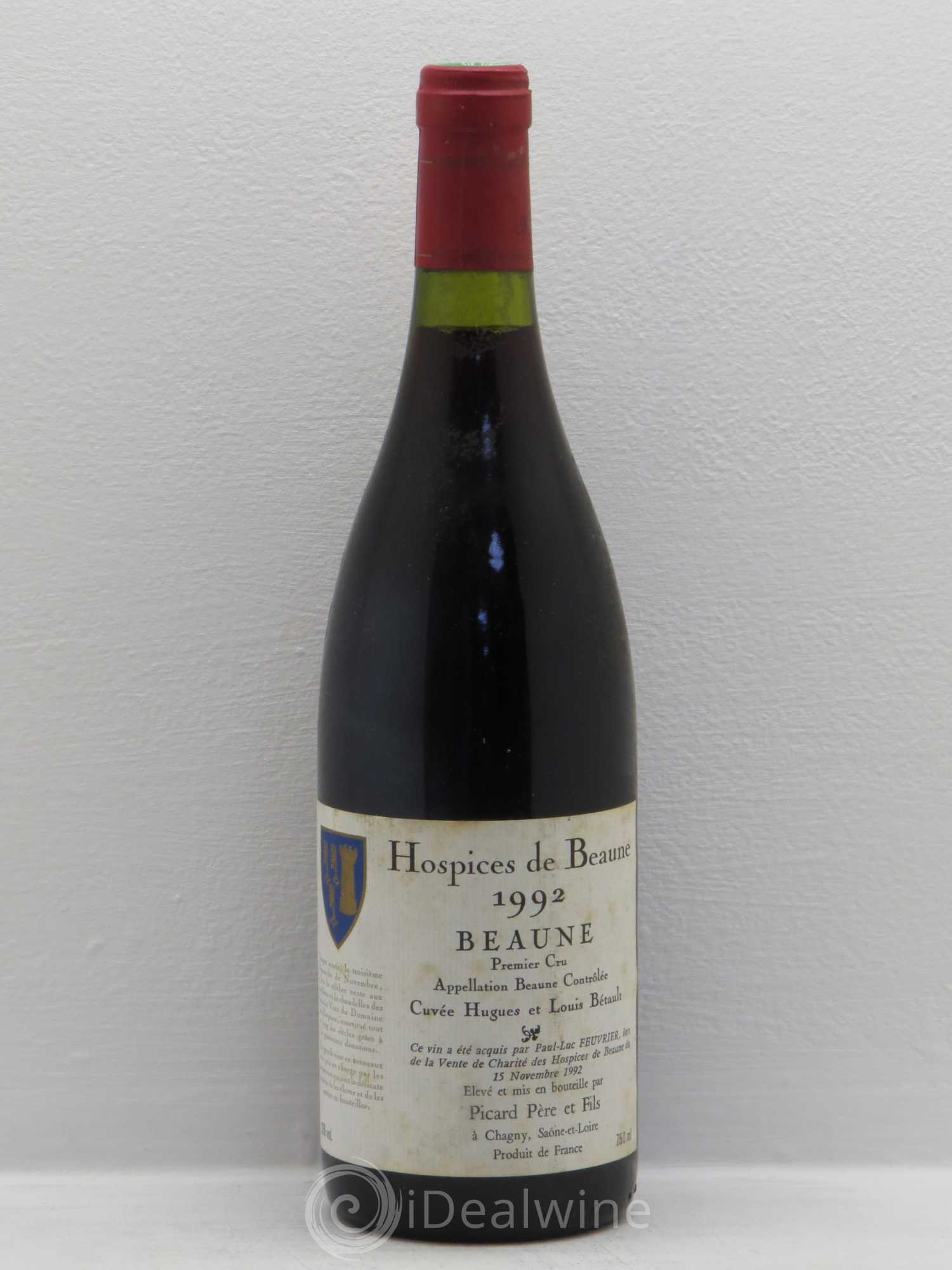 Beaune 1er Cru Hospices de Beaune Cuvée Hugues et Louis Bétault Picard père et fils 1992 - Posten von 1 Flasche - 0