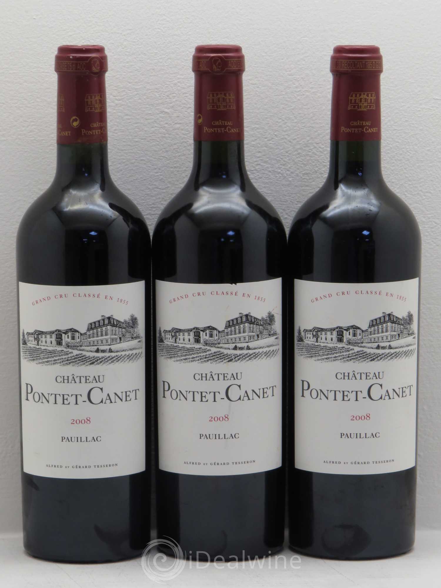 Château Pontet Canet 5ème Grand Cru Classé 2008 - Lot de 3 bouteilles - 0