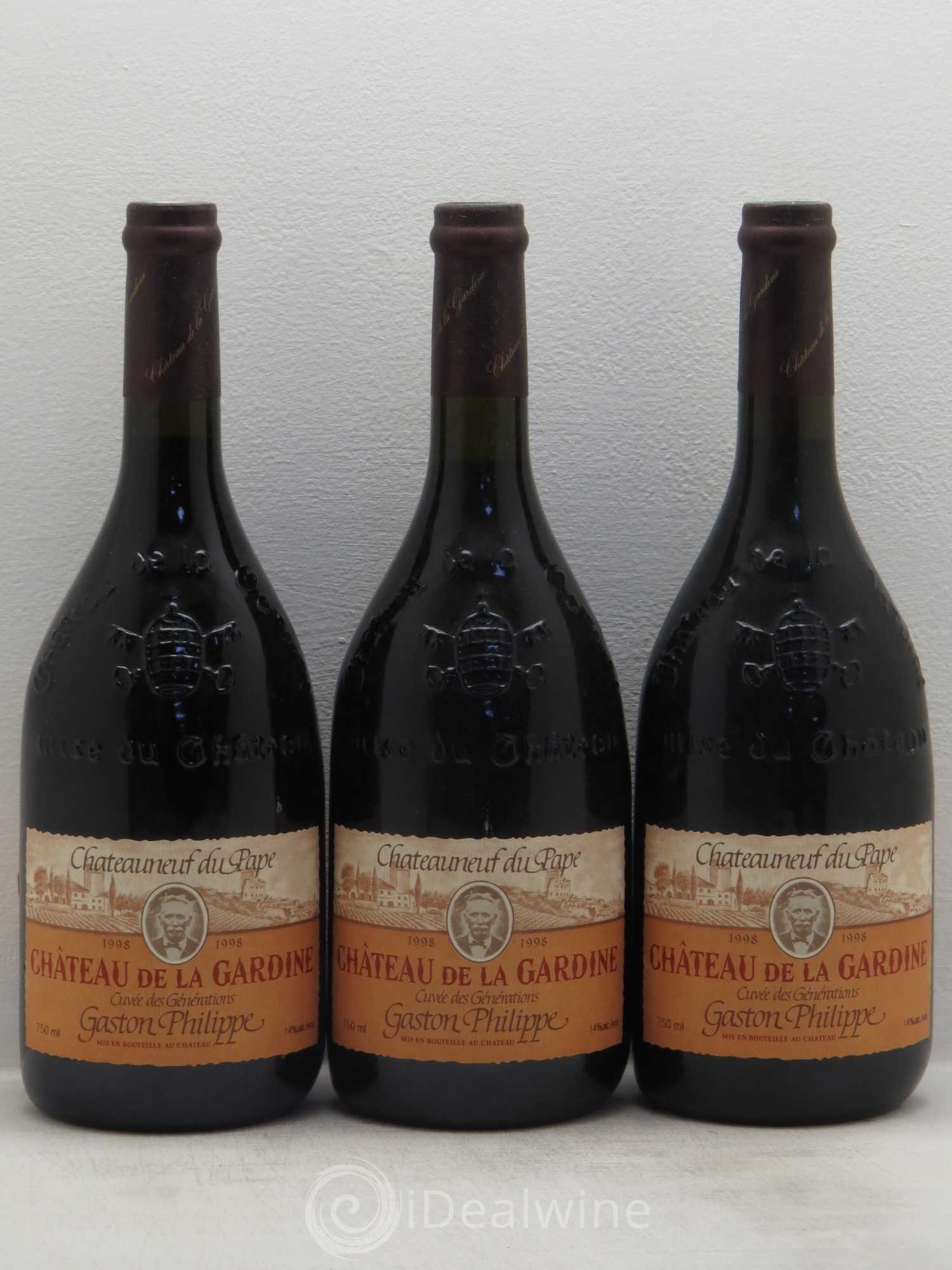 Châteauneuf-du-Pape Château de La Gardine Cuvée des Générations Gaston Philippe Famille Brunel (sans prix de réserve) 1998 - Lot de 3 bouteilles - 0