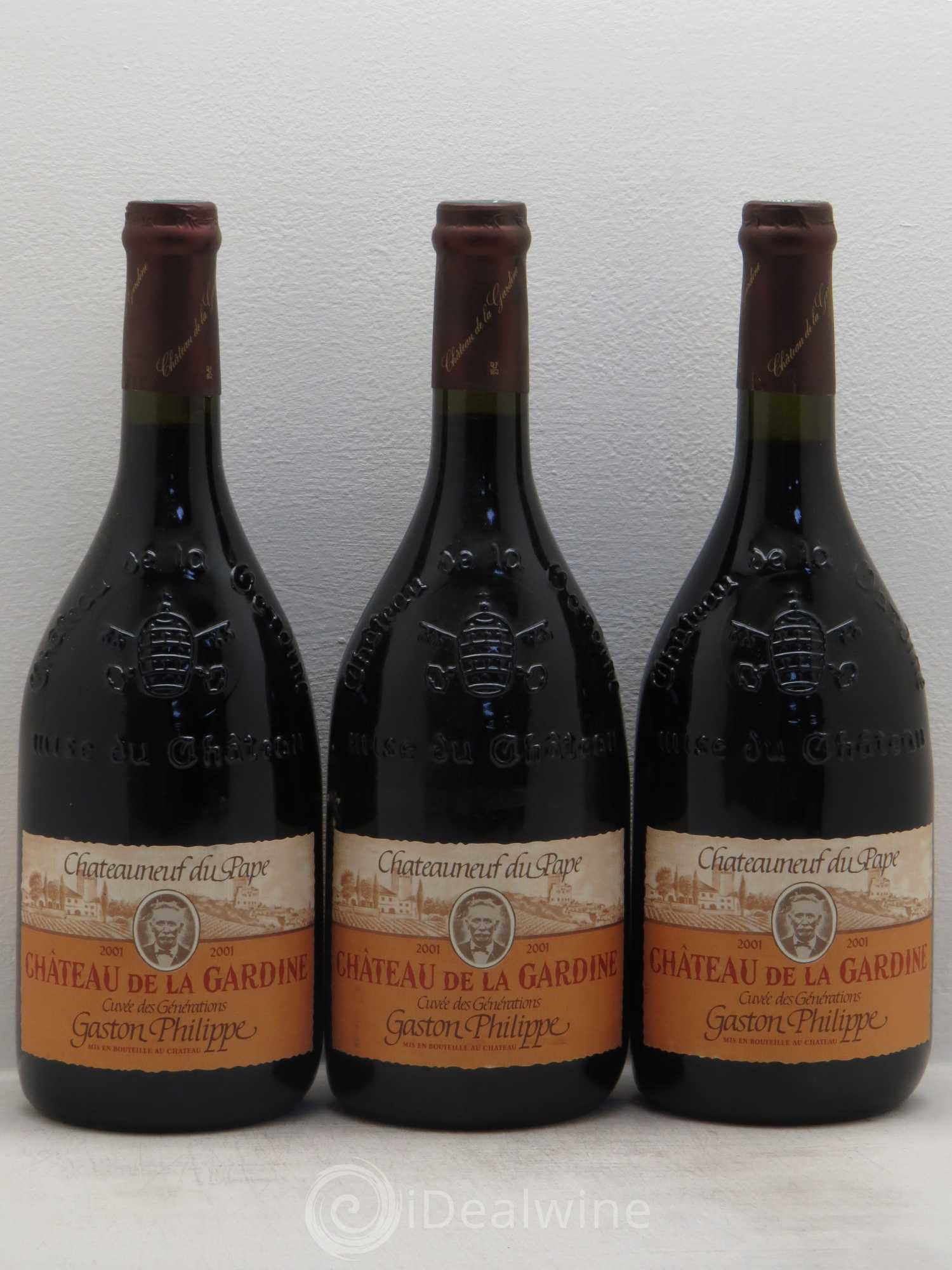 Châteauneuf-du-Pape Château de La Gardine Cuvée des Générations Gaston Philippe Famille Brunel 2001 - Lot de 3 bouteilles - 0