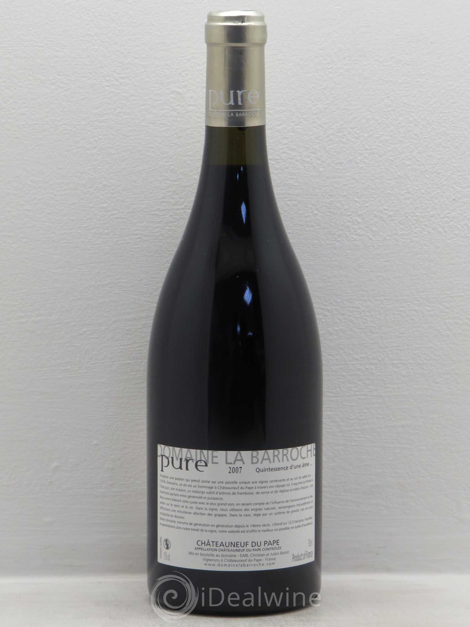 Châteauneuf-du-Pape Cuvée Pure Domaine La Barroche 2007 - Lot de 1 bouteille - 1