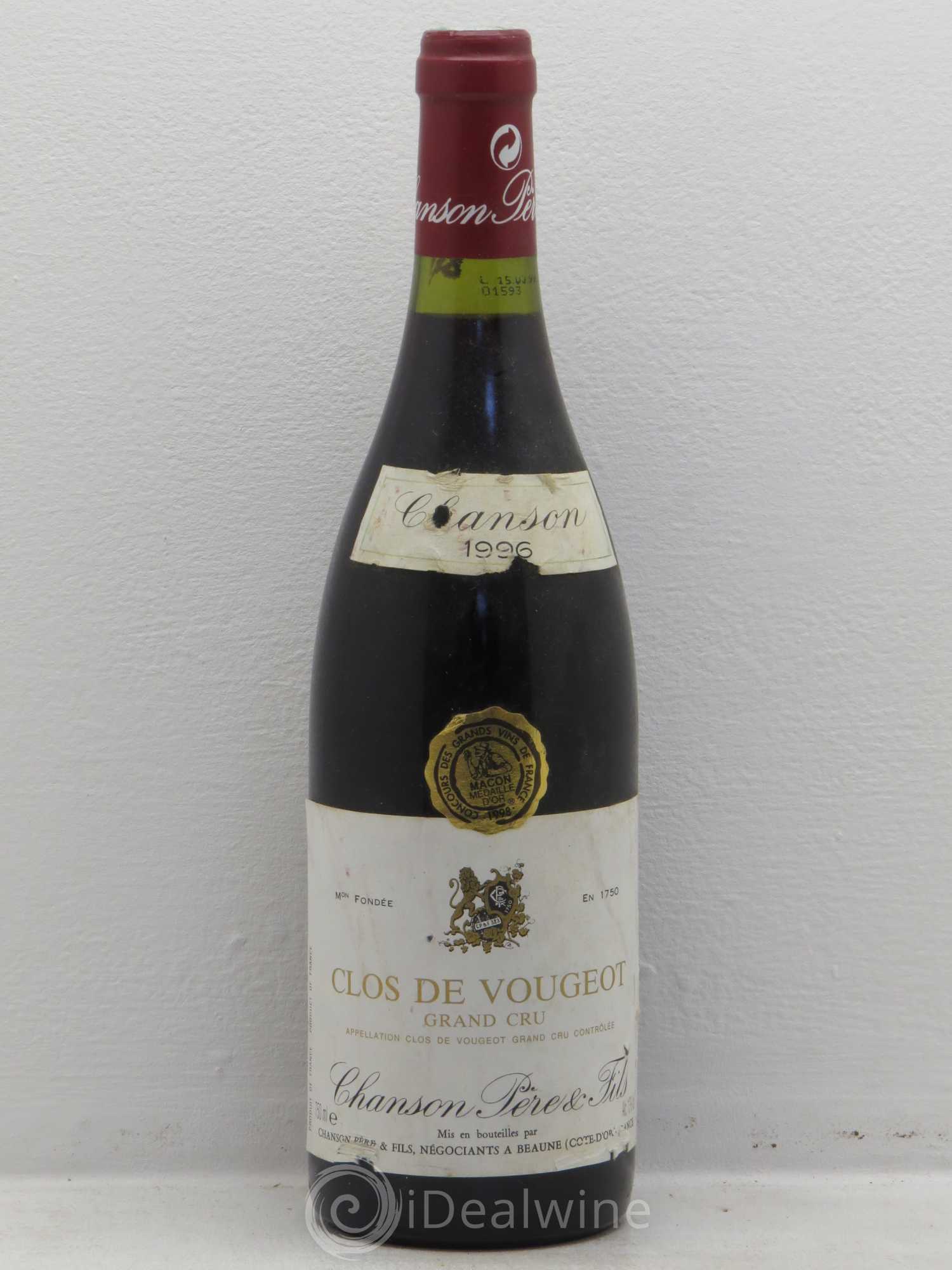 Clos de Vougeot Grand Cru domaine Chanson 1996 - Posten von 1 Flasche - 0
