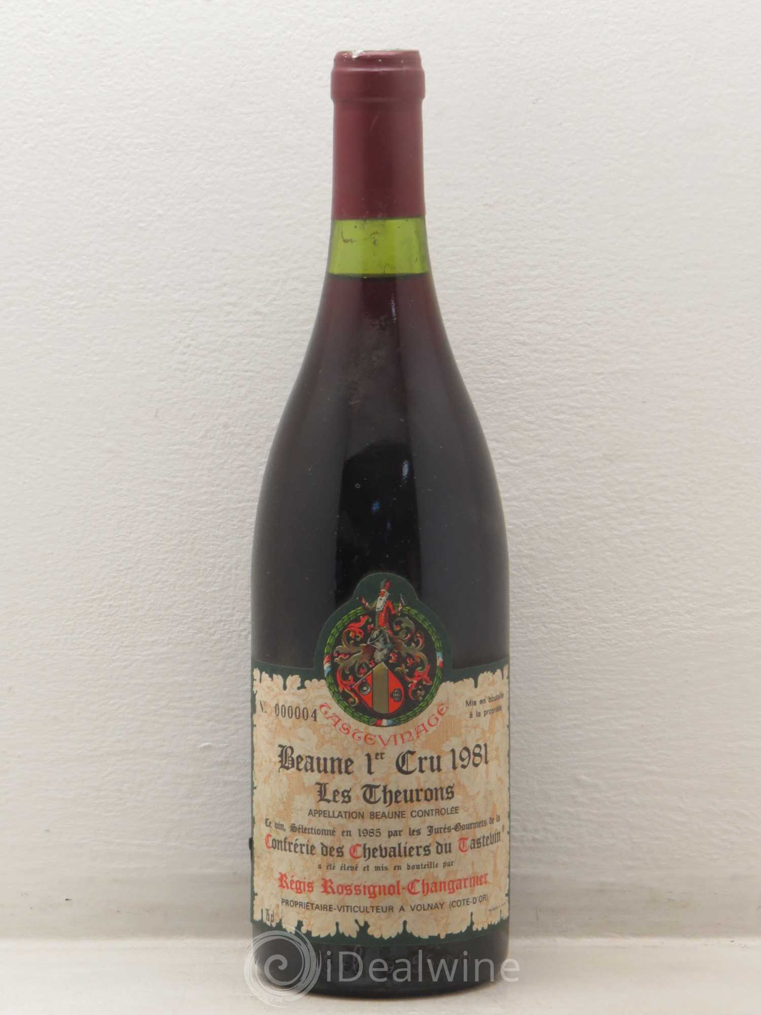 Beaune 1er Cru Les theurons Confrerie Des Chevaliers De Tastevin Rossignol Changarnier 1981 - Posten von 1 Flasche - 0