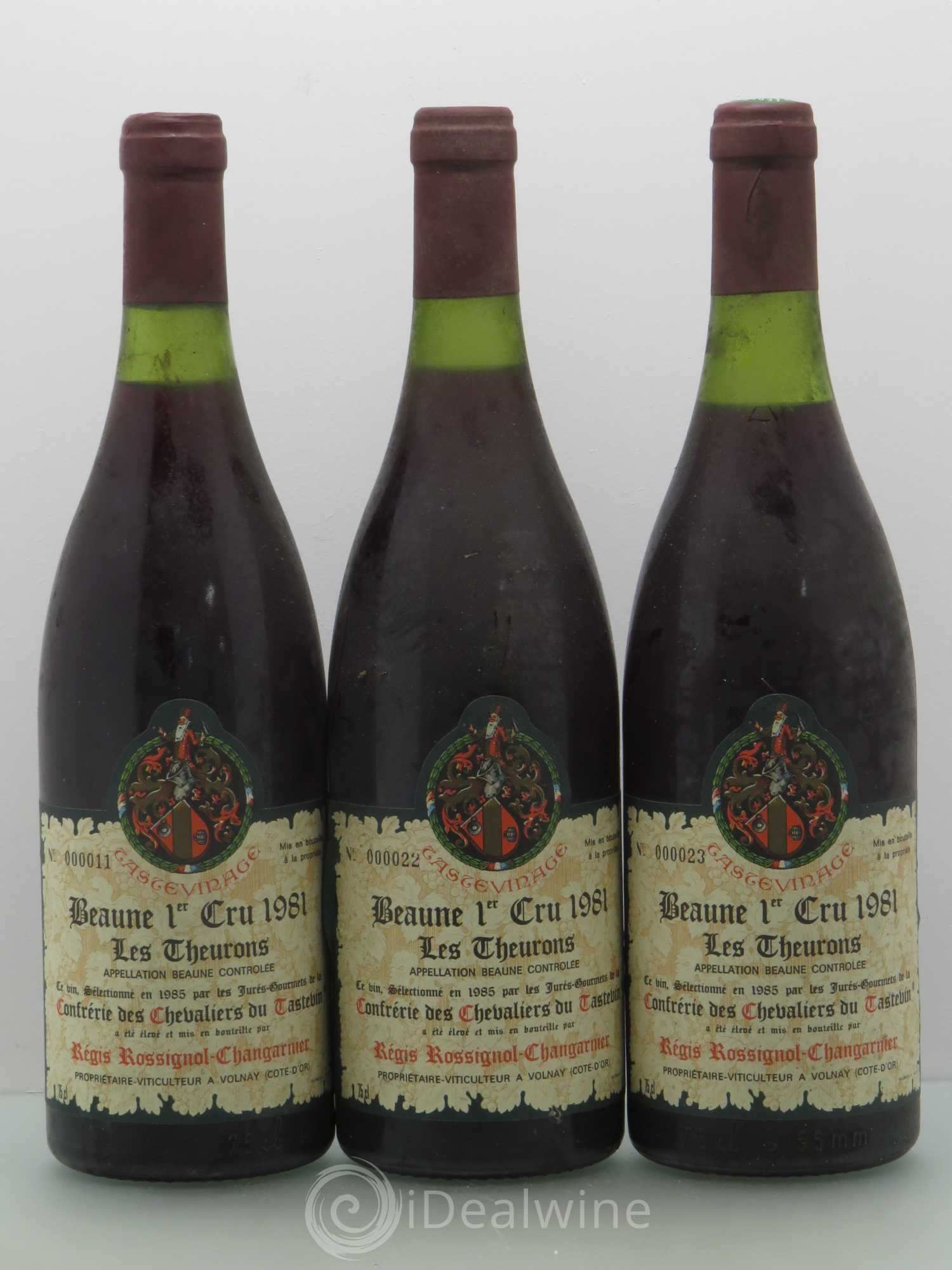Beaune 1er Cru Theurons Tastevin Rossignol Changarnier 1981 - Posten von 3 Flaschen - 0