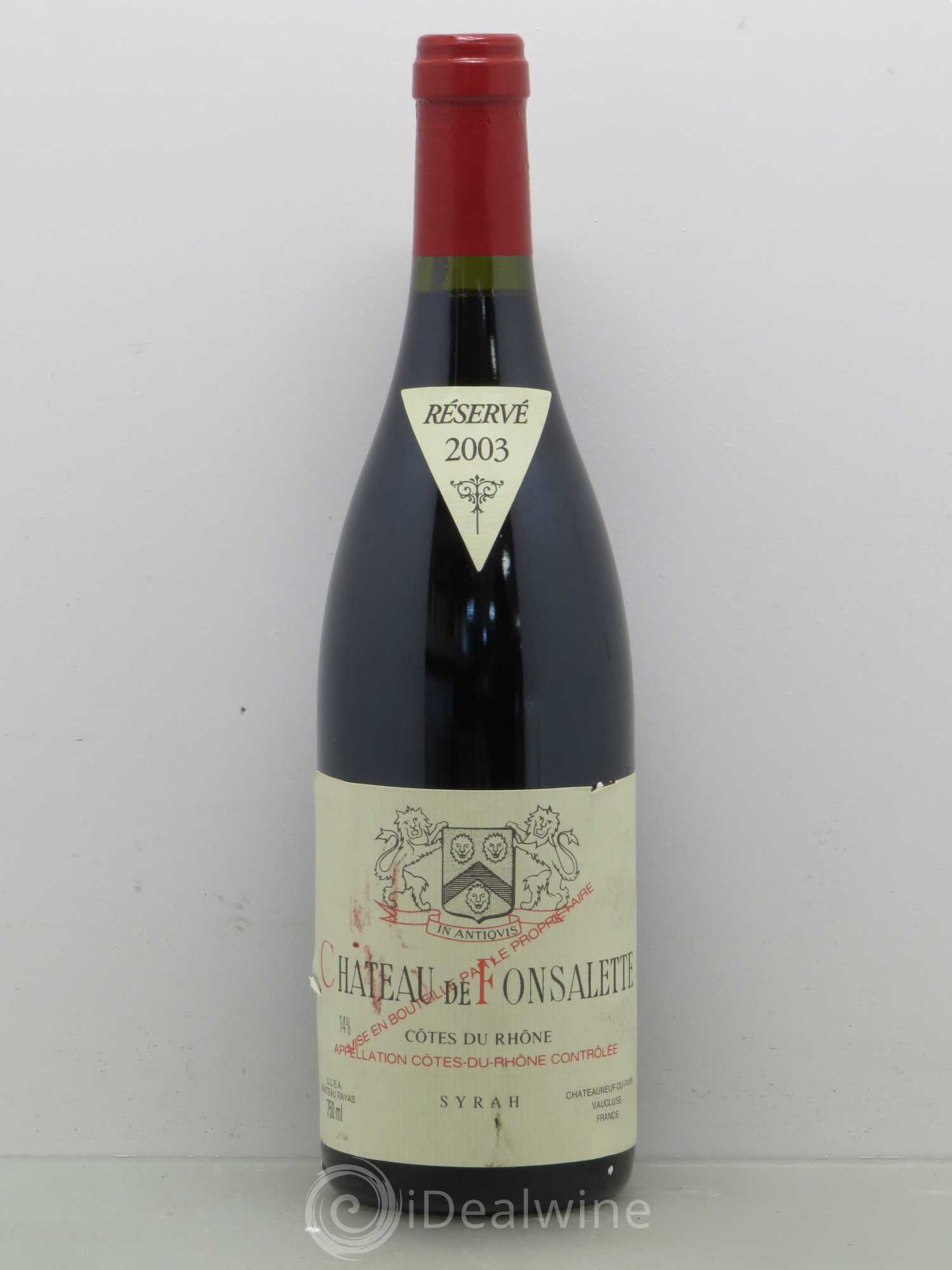 Côtes-du-Rhône Château de Fonsalette Emmanuel Reynaud Syrah 2003 - Lot de 1 bouteille - 0