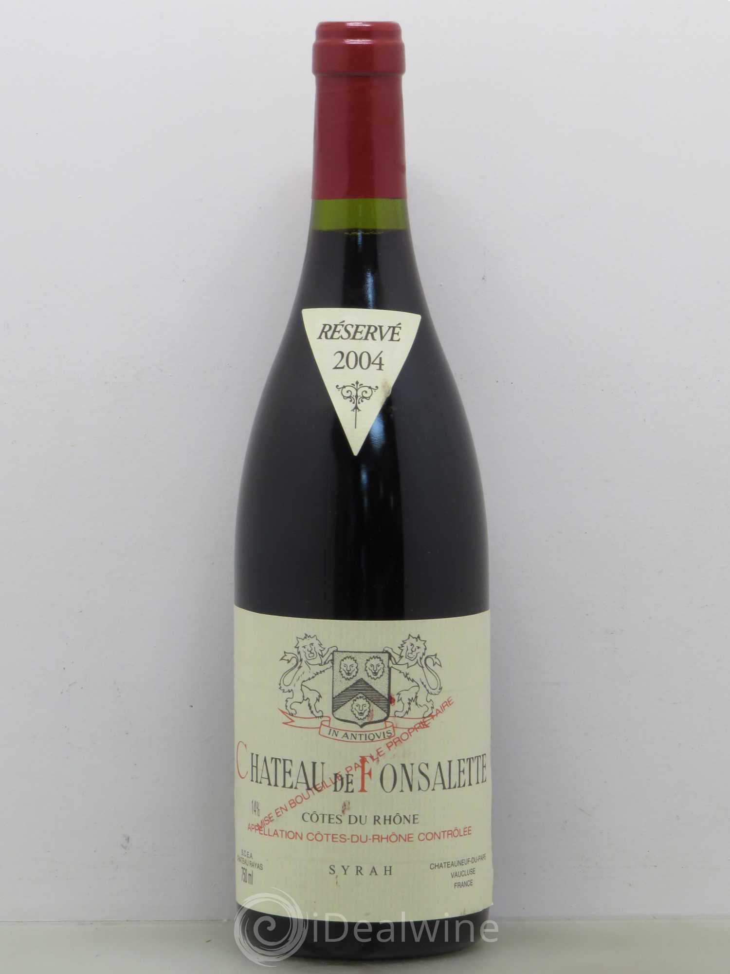 Côtes-du-Rhône Cuvée Syrah Château de Fonsalette 2004 - Lot de 1 bouteille - 0