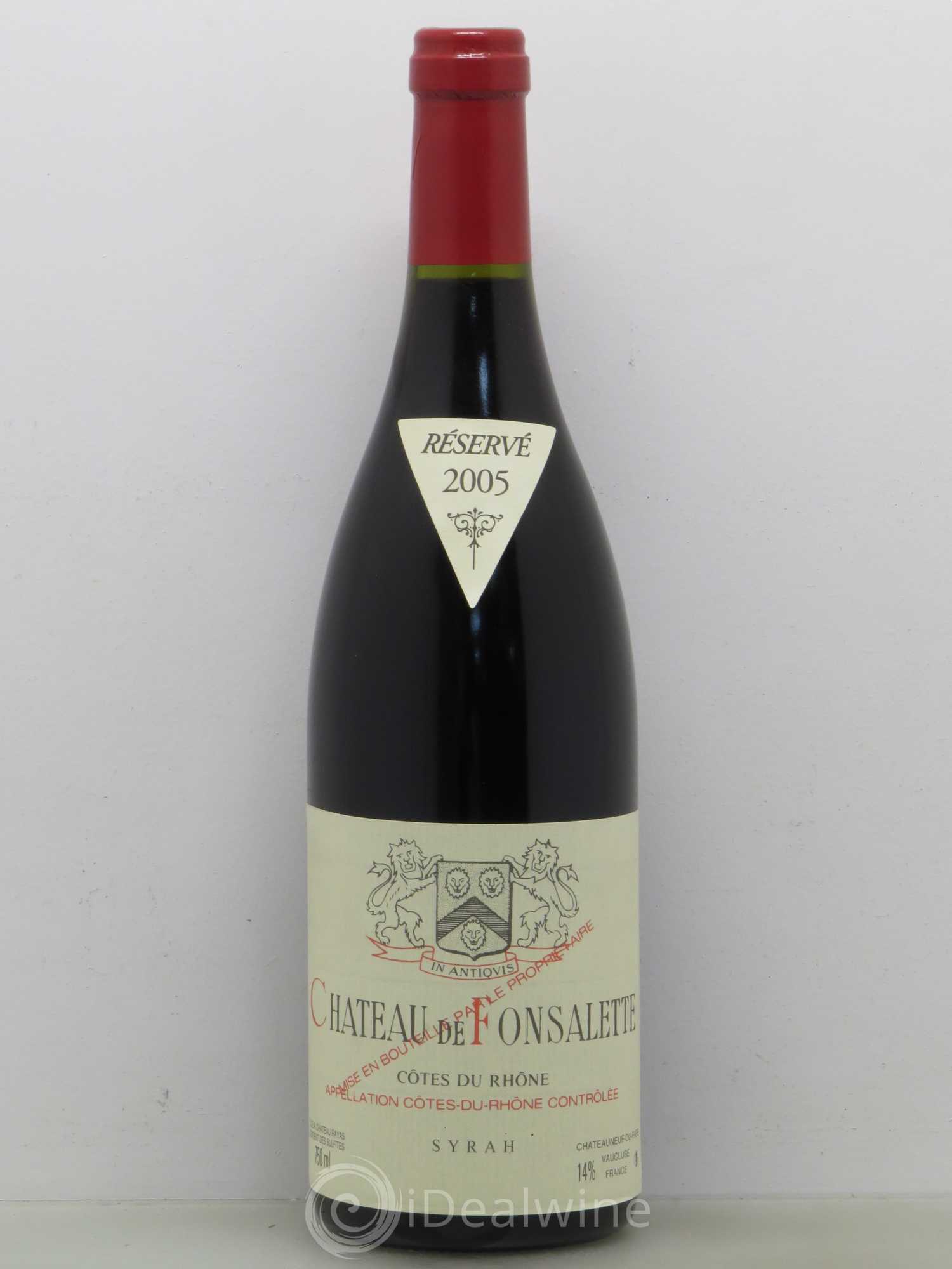 Côtes-du-Rhône Cuvée Syrah Château de Fonsalette 2005 - Lot de 1 bouteille - 0
