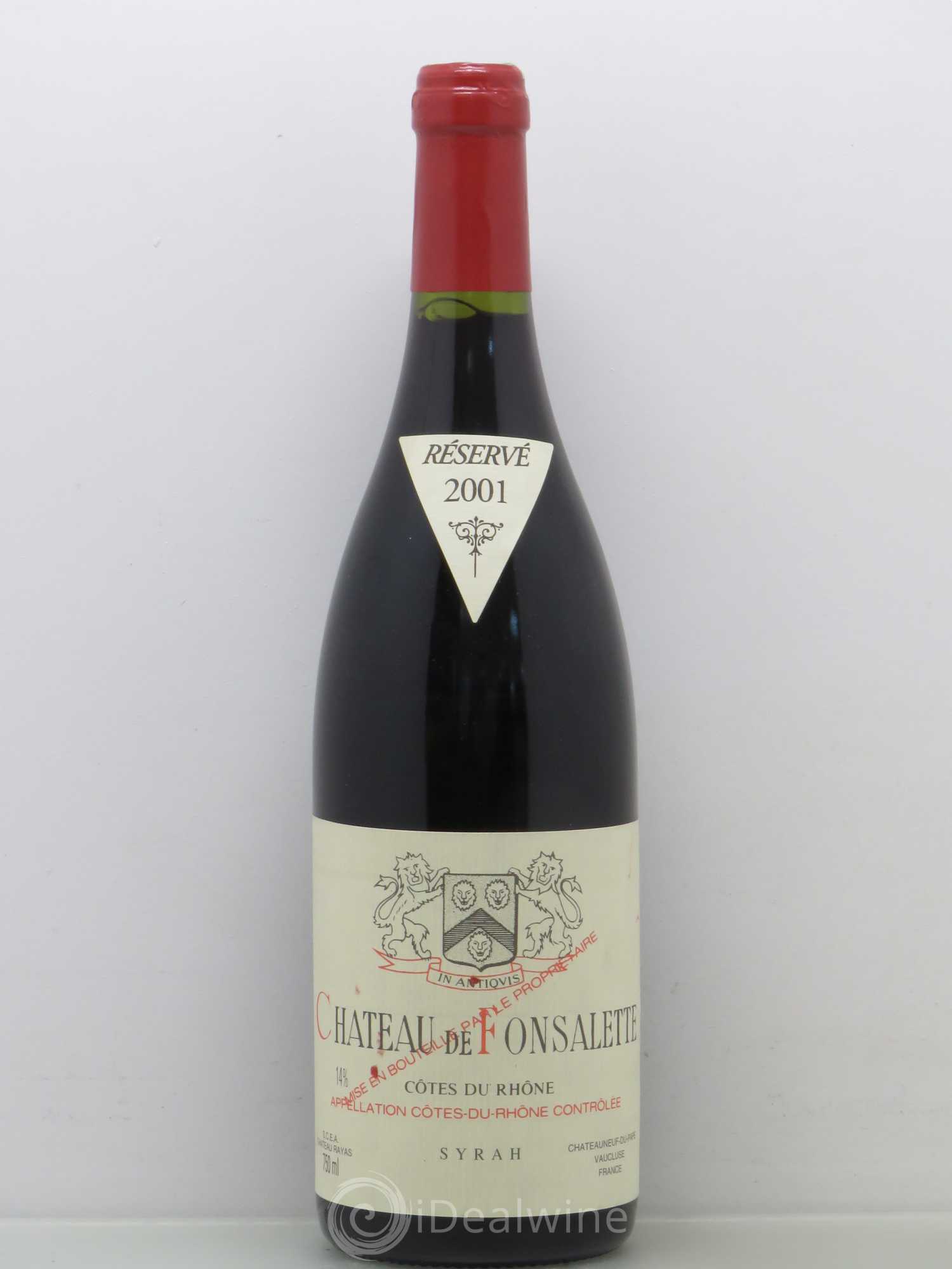 Côtes-du-Rhône Cuvée Syrah Château de Fonsalette 2001 - Lot de 1 bouteille - 0