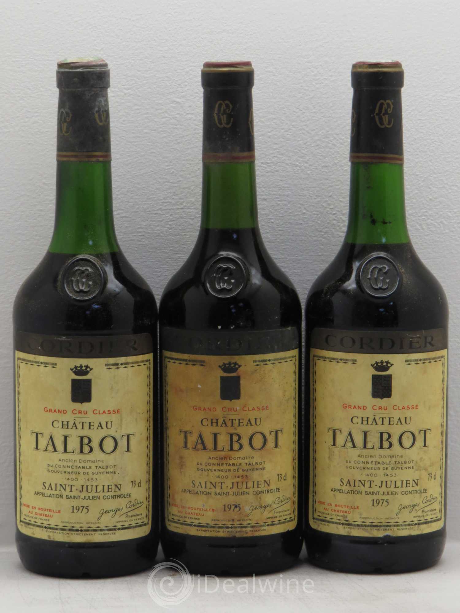 Château Talbot 4ème Grand Cru Classé 1975 - Lot de 3 bouteilles - 0