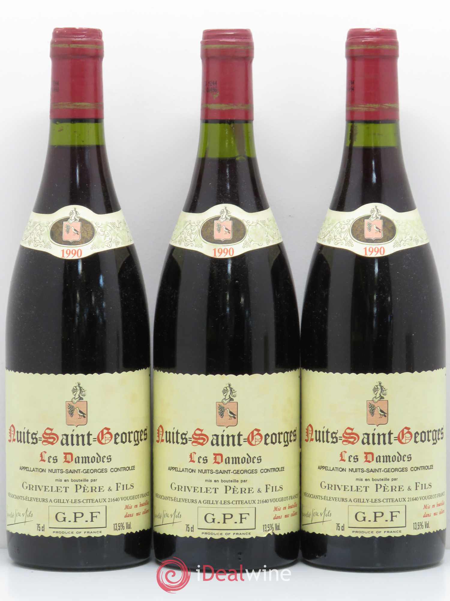Nuits-Saint-Georges Les Damodes Grivelet 1990 - Lot de 3 bouteilles - 0