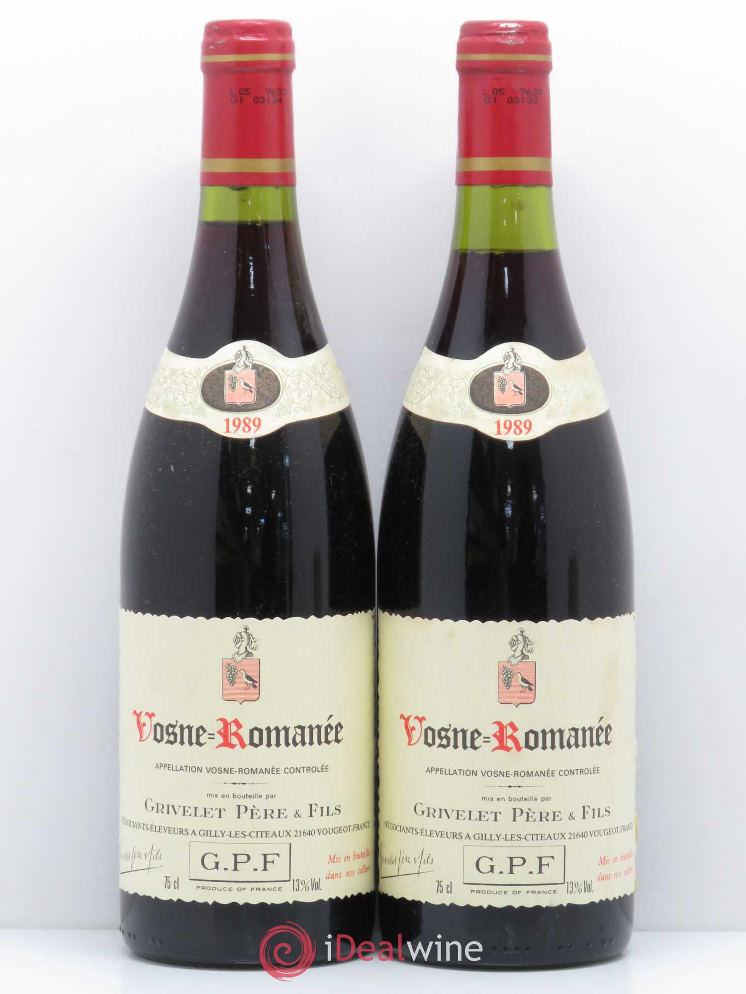 Vosne-Romanée Domaine Grivelet 1989 - Lot de 2 bouteilles - 0