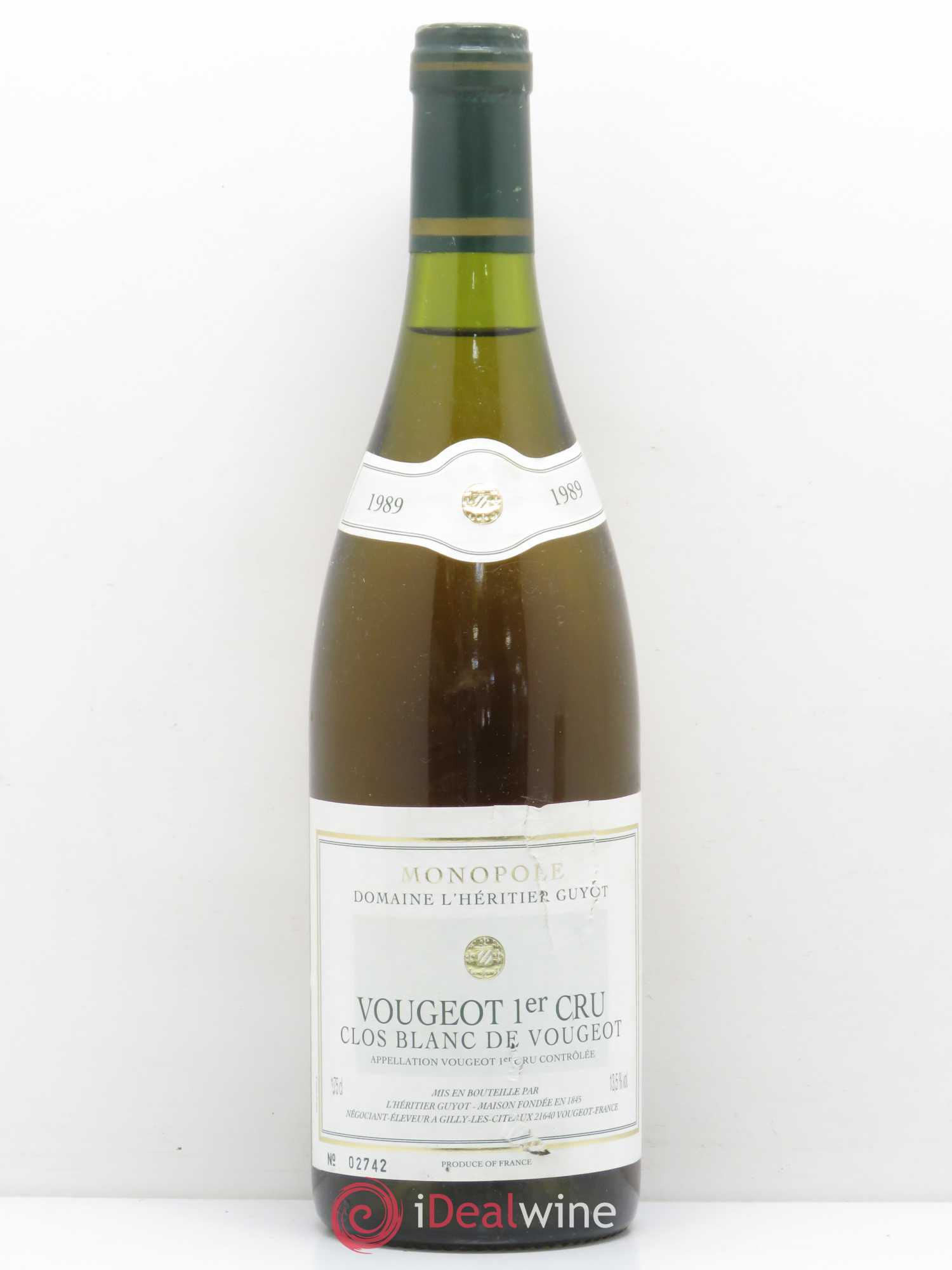 Vougeot 1er Cru Clos Blanc Domaine L'Héritier Guyot 1989 - Posten von 1 Flasche - 0