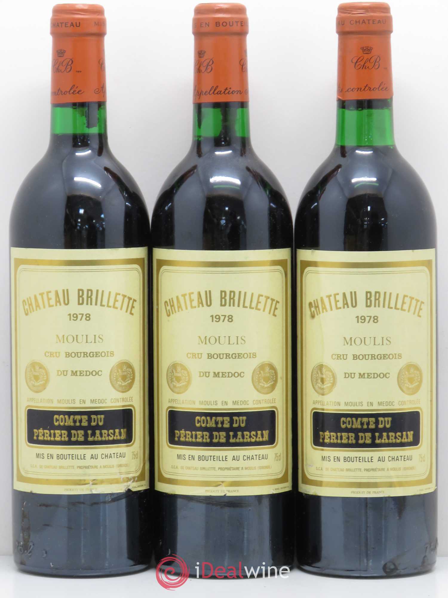 Château Brillette Cru Bourgeois 1978 - Lot de 3 bouteilles - 0