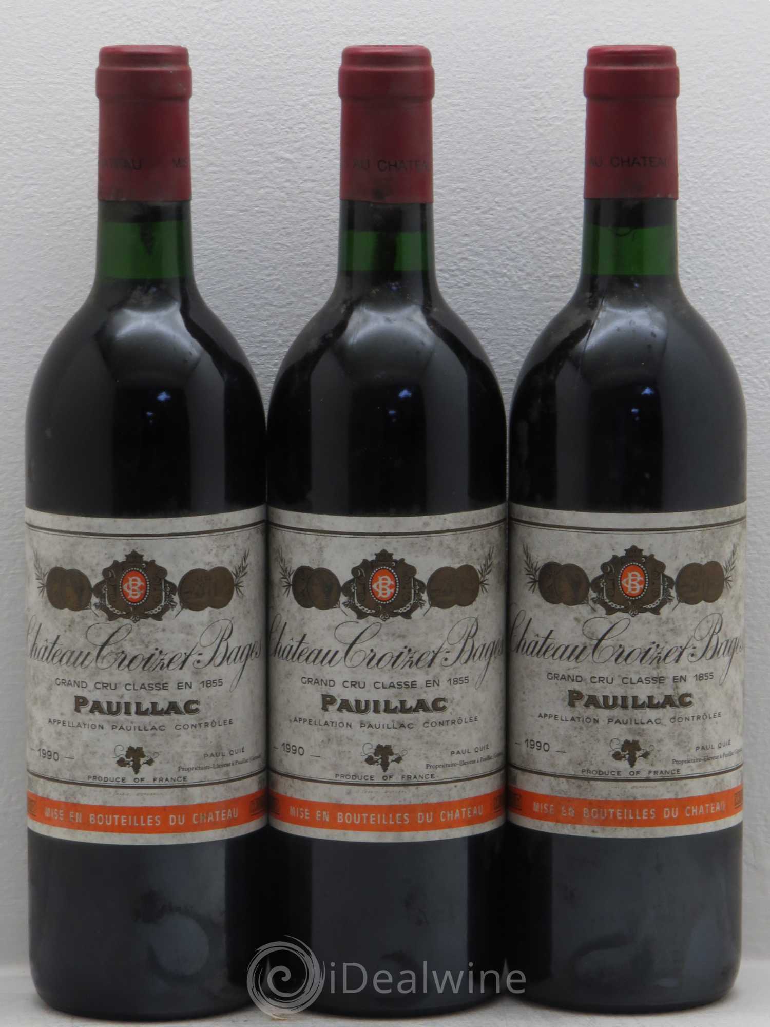 Château Croizet Bages 5ème Grand Cru Classé 1990 - Lot de 3 bouteilles - 0